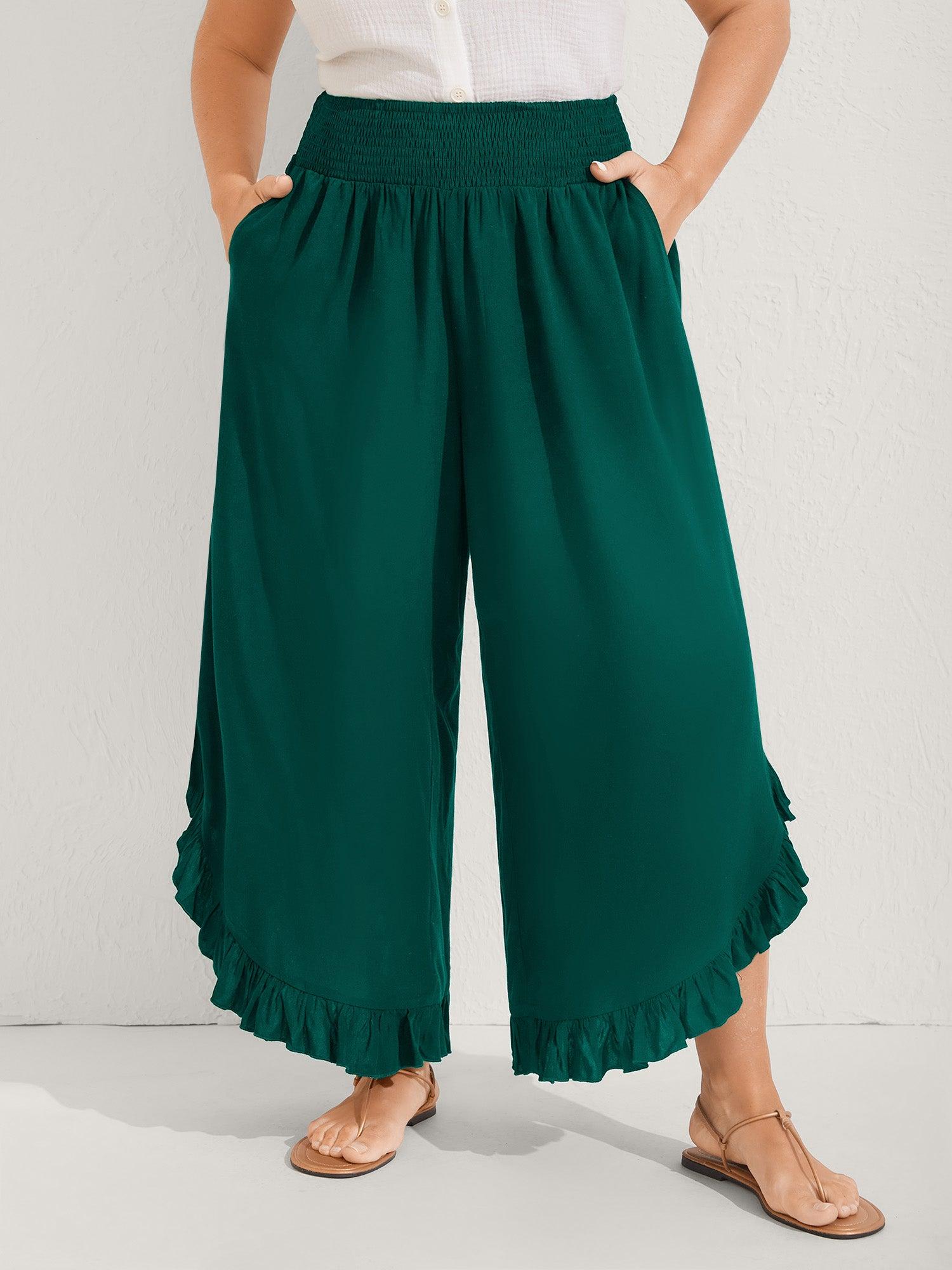 Ruffled Curvy Hem Wide-Leg Pants Female Product Image