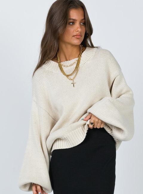 Harmony Balloon Sleeve Knit Sweater Beige Product Image