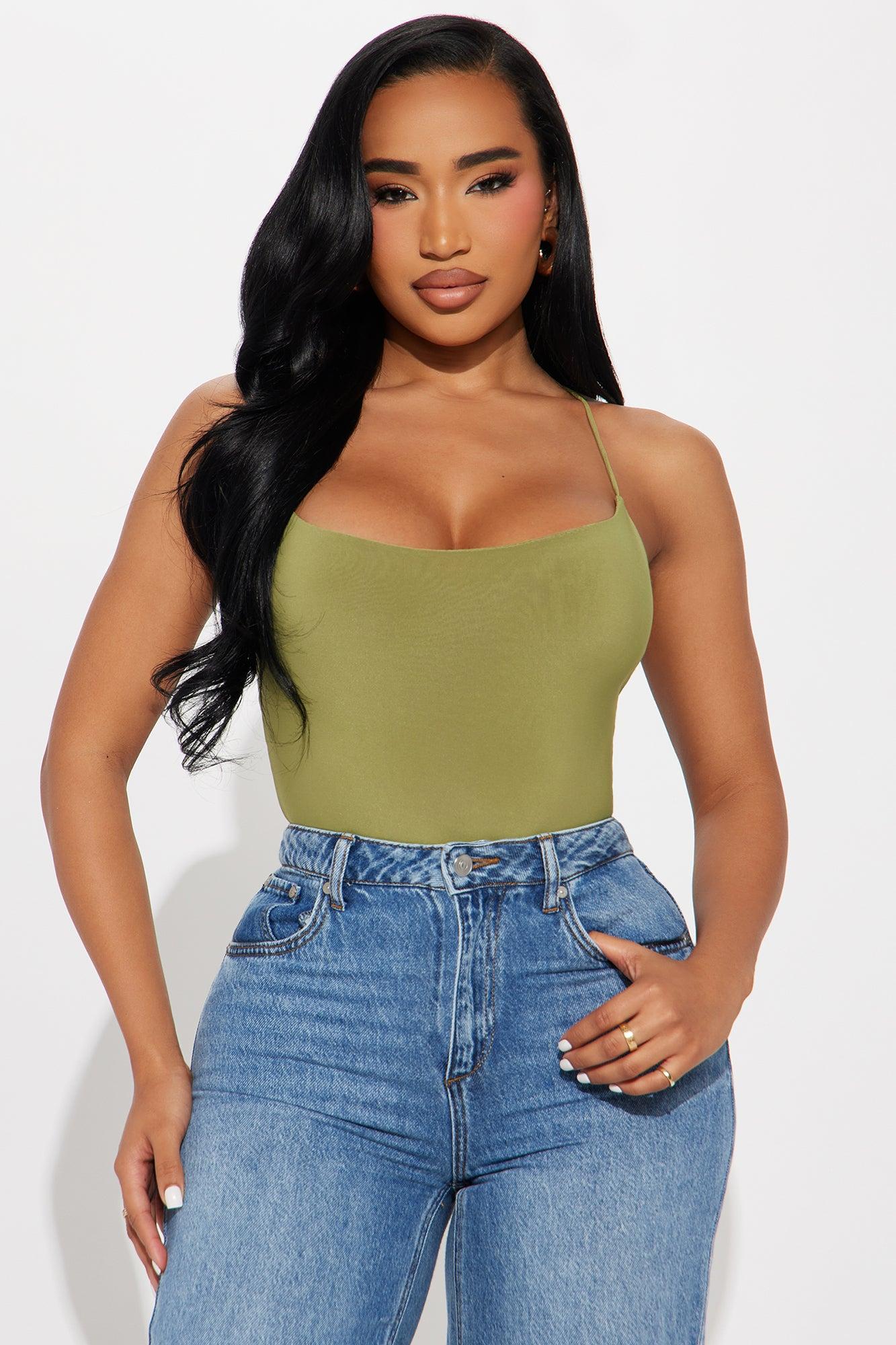 Natasha Double Lined Cami Bodysuit - Olive Product Image