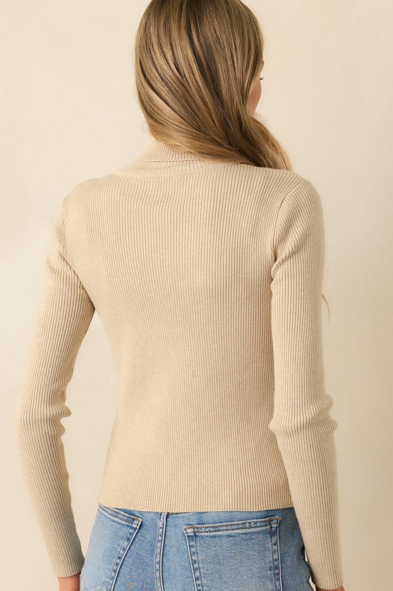 Let It Be Khaki Ribbed Long Sleeve Turtleneck Sweater Product Image