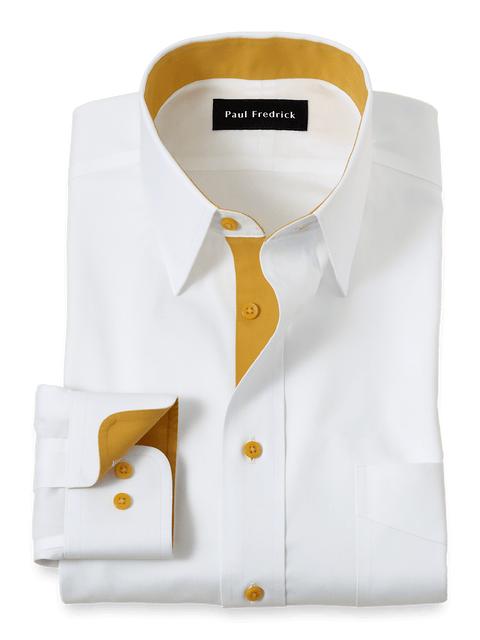 Comfort Stretch Non-Iron Solid Dress Shirt With Contrast Trim - White/gold Product Image