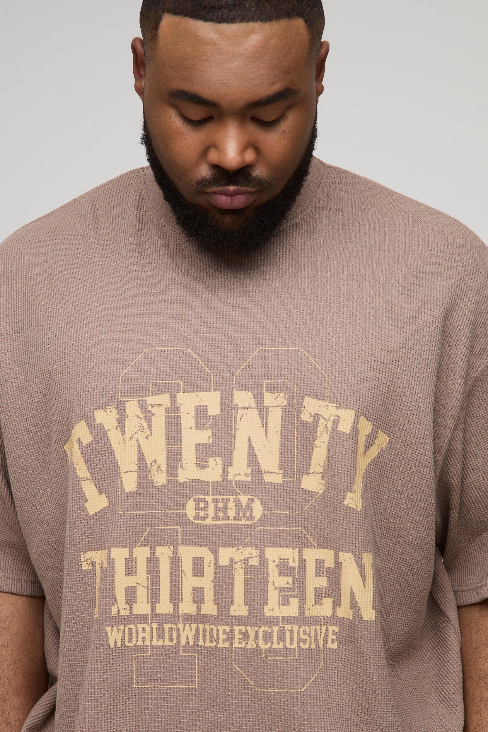 Plus Oversized Boxy Waffle Graphic T-Shirt & Oversized Short Set | boohooMAN USA Product Image