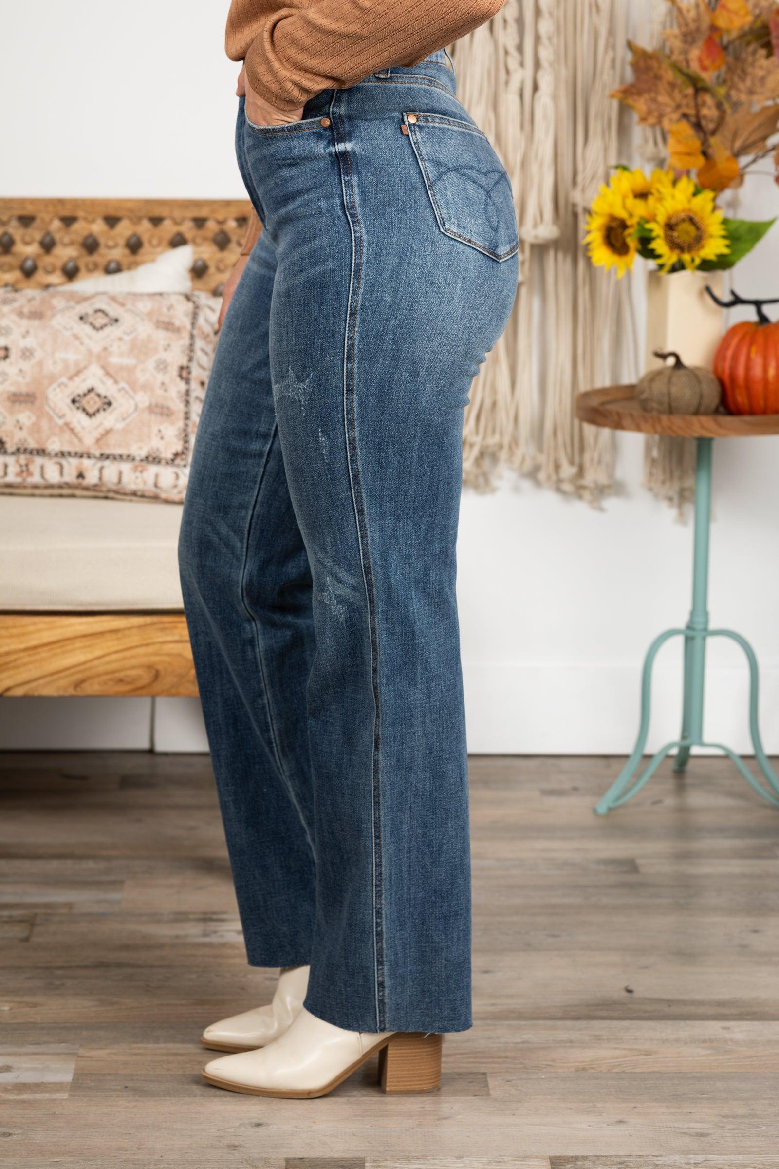 Judy Blue Tummy Control Raw Hem Straight Leg Jeans Product Image
