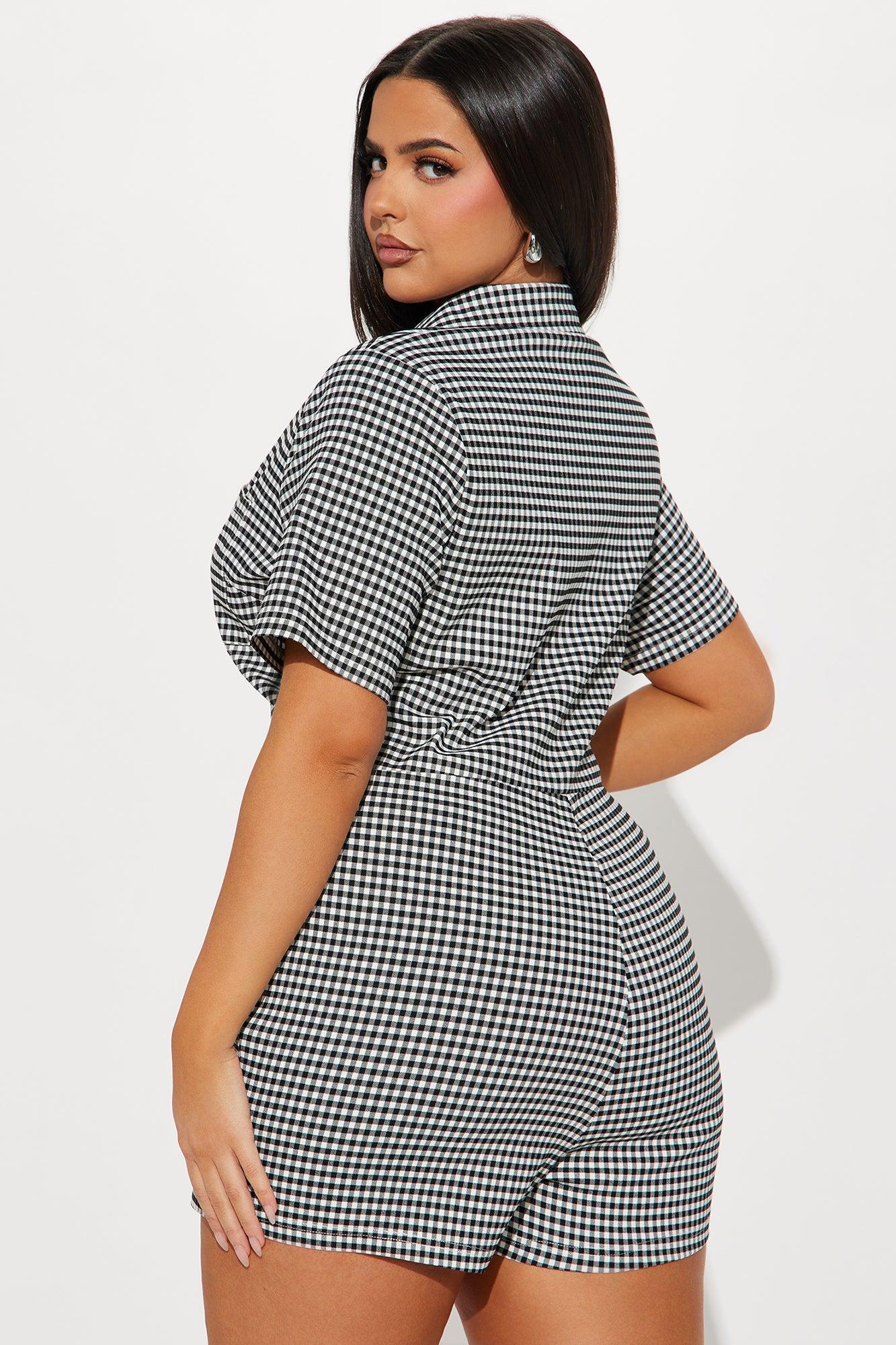 Buy Me Flowers Gingham Romper - Black/combo Product Image
