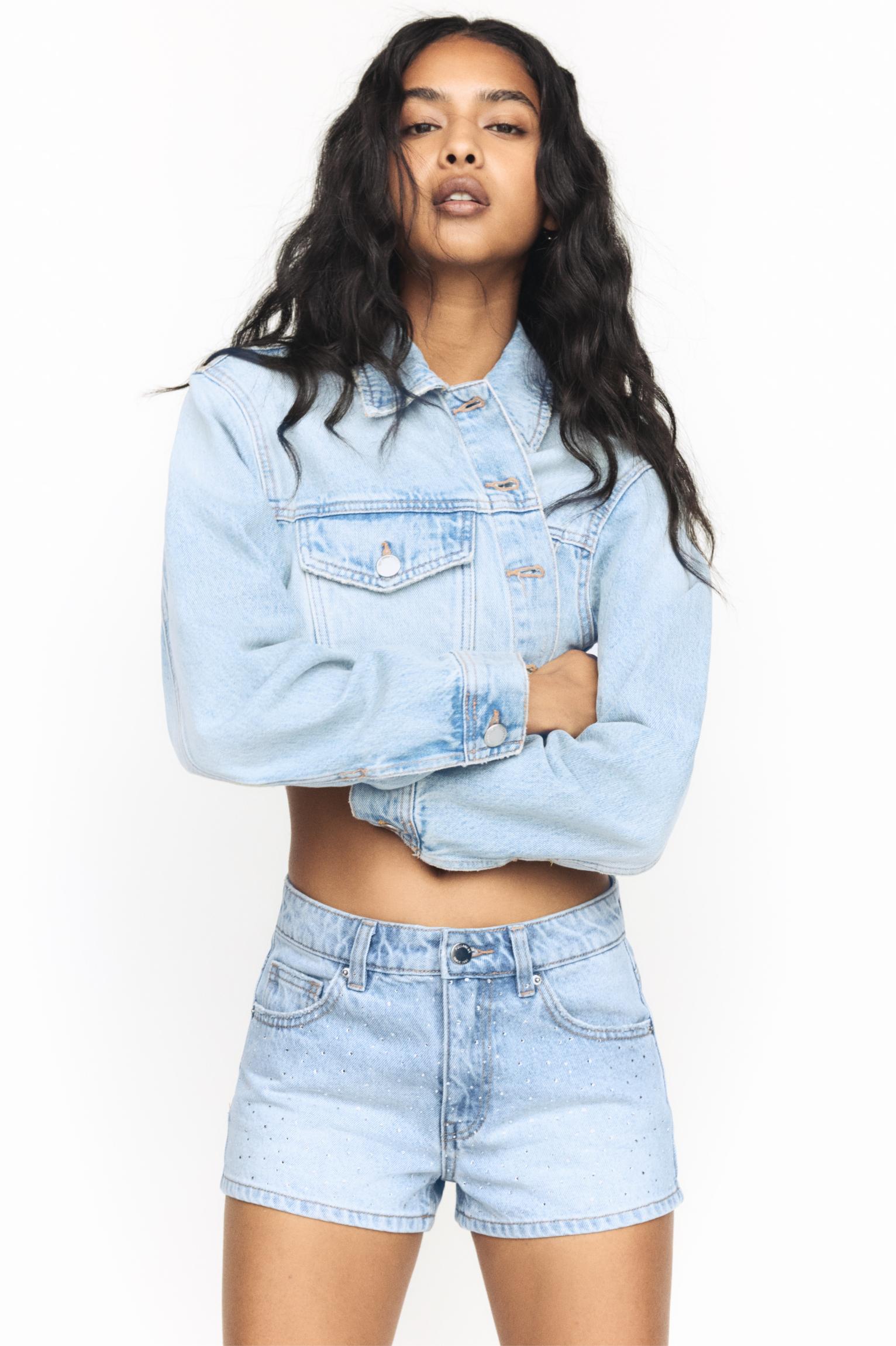 Rhinestone denim shorts Product Image