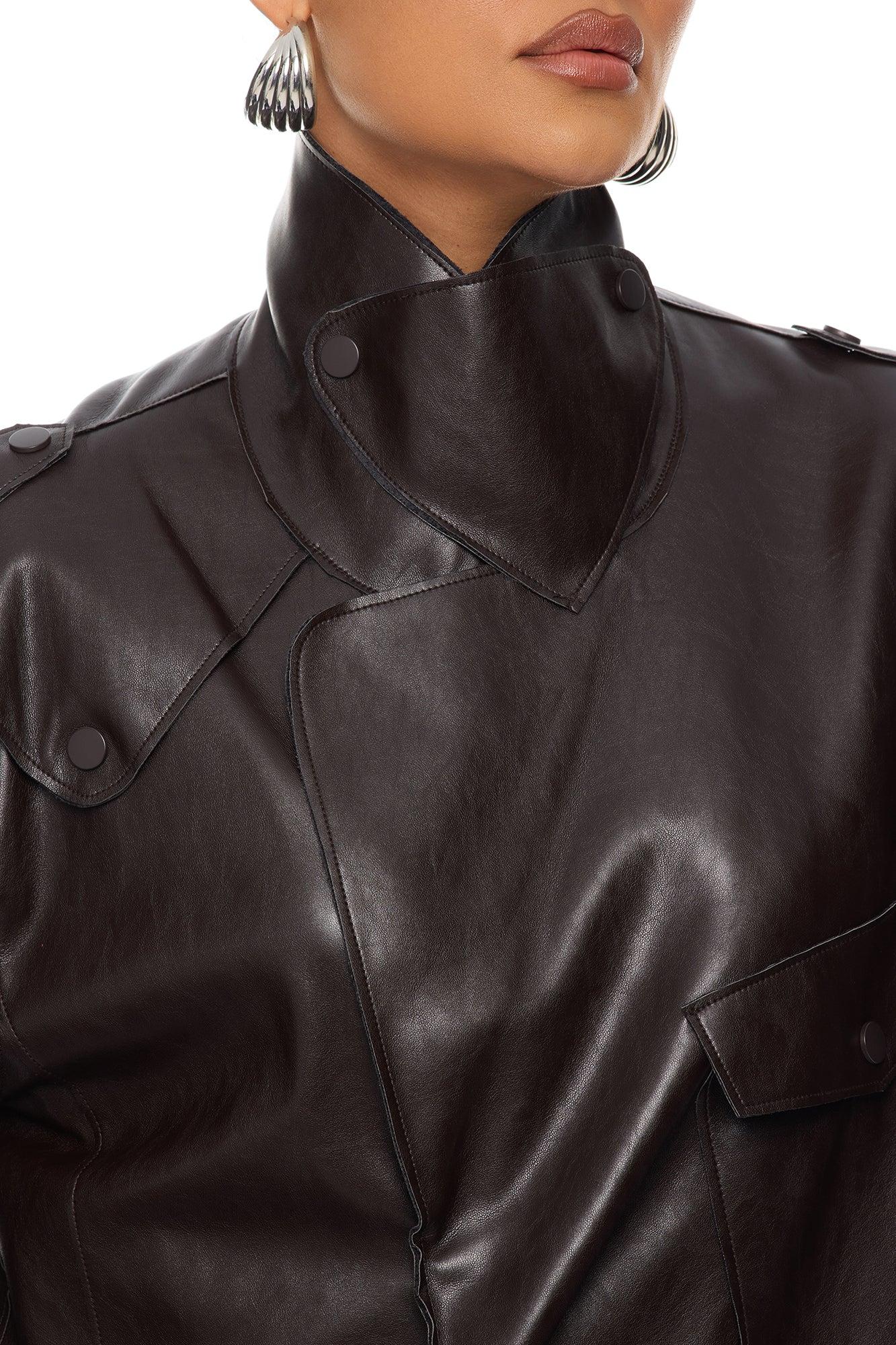Zaya Faux Leather Cargo Jacket - Chocolate Female Product Image