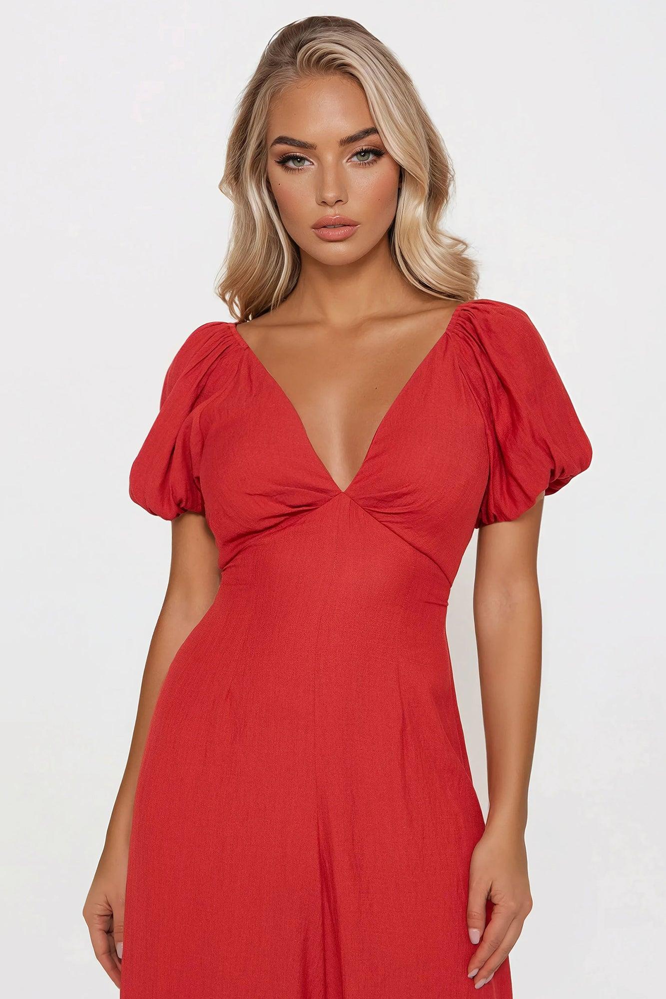 Prim Puff Sleeve Jumpsuit - Marsala Product Image