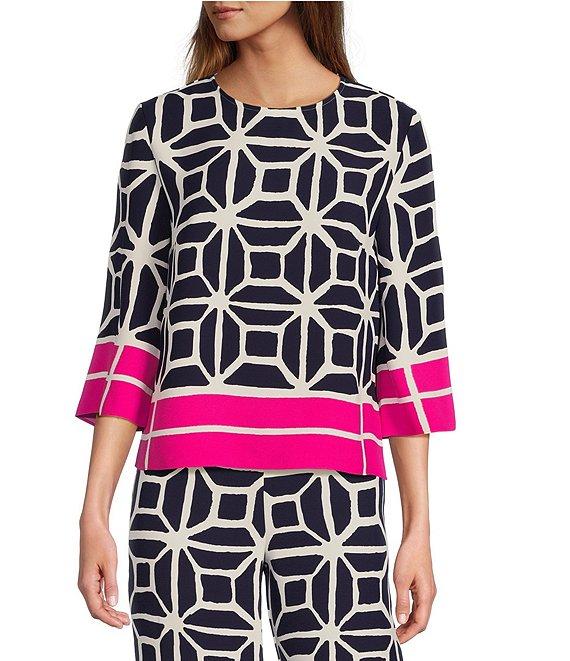 Trina Turk Muria Printed Georgette Round Neck 3/4 Sleeve Top Product Image