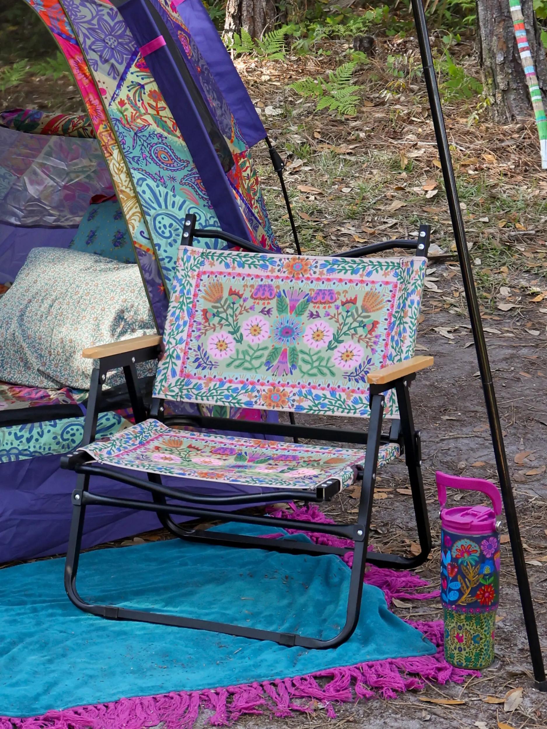 Portable Outdoor Folding Chair - Light Turquoise Flower Product Image