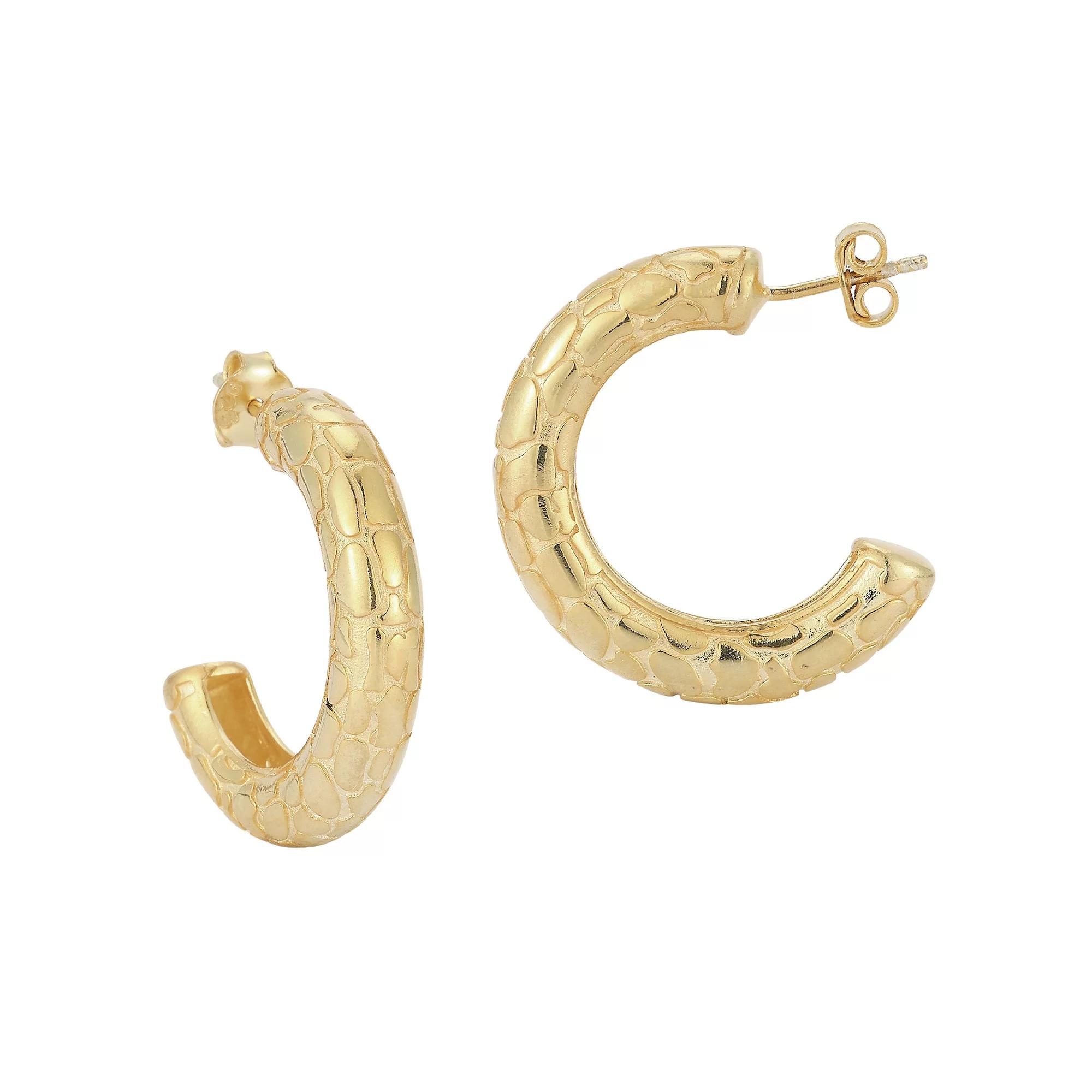 Sunkissed Sterling 14k Gold Over Snakeskin Textured Hoop Earrings, Women's, Yellow Gold Tone Product Image