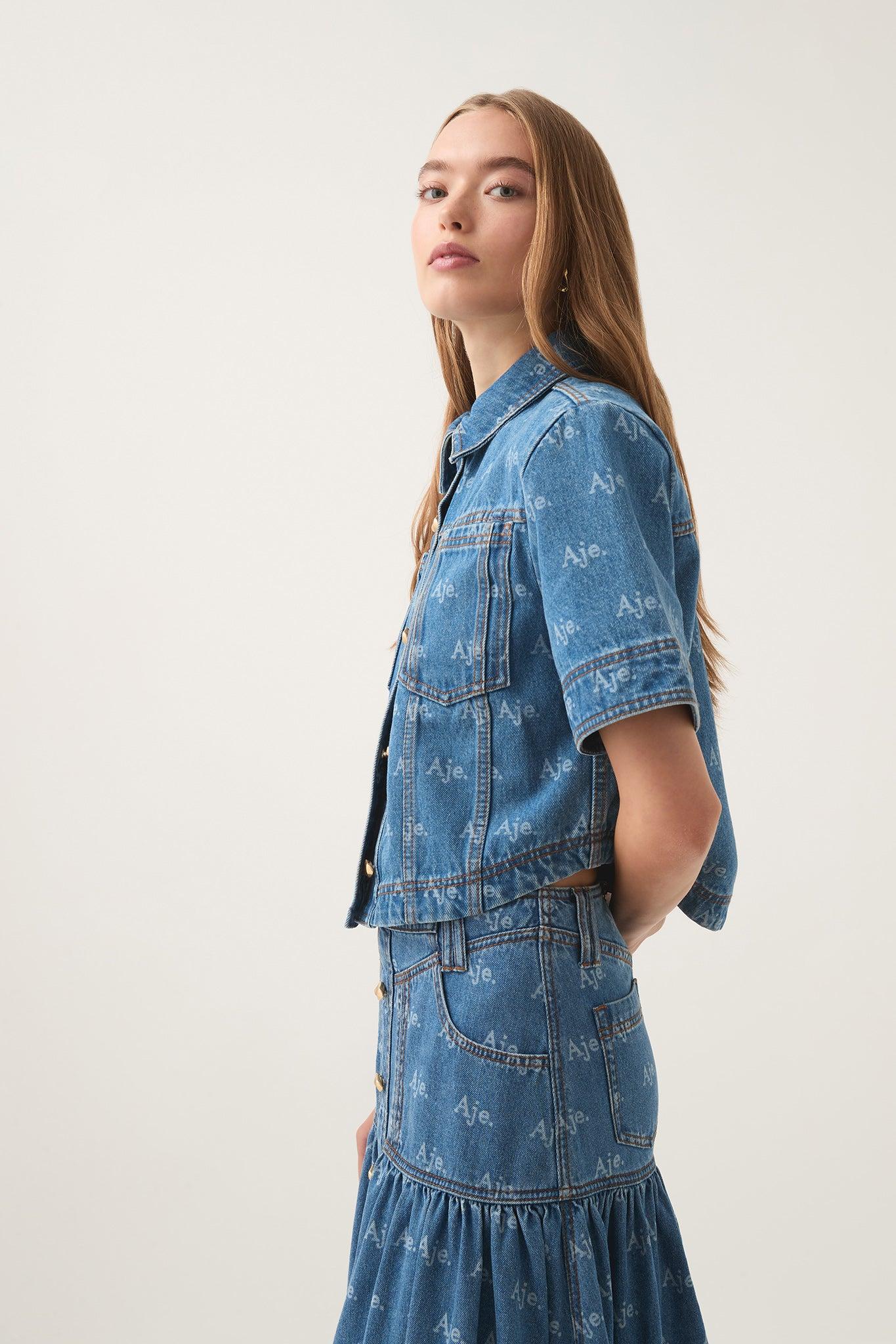 Ratio Logo Denim Midi Skirt Product Image