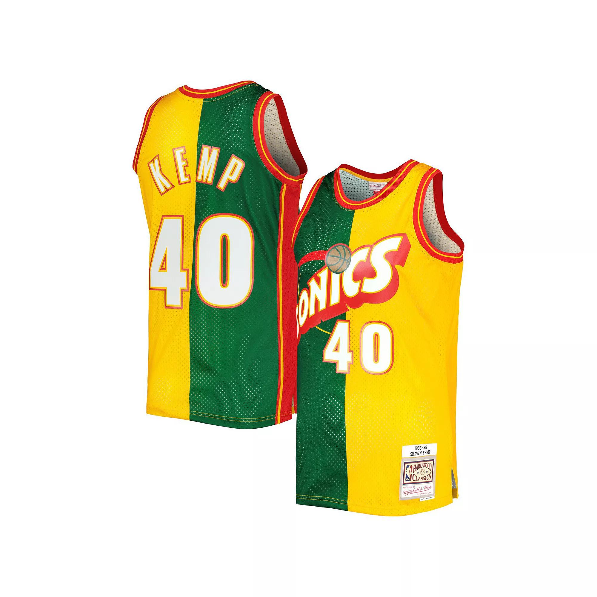 Men's Mitchell & Ness Shawn Kemp Green/Gold Seattle SuperSonics Hardwood Classics 1995-96 Split Swingman Jersey, Size: Large, Nba Green Product Image