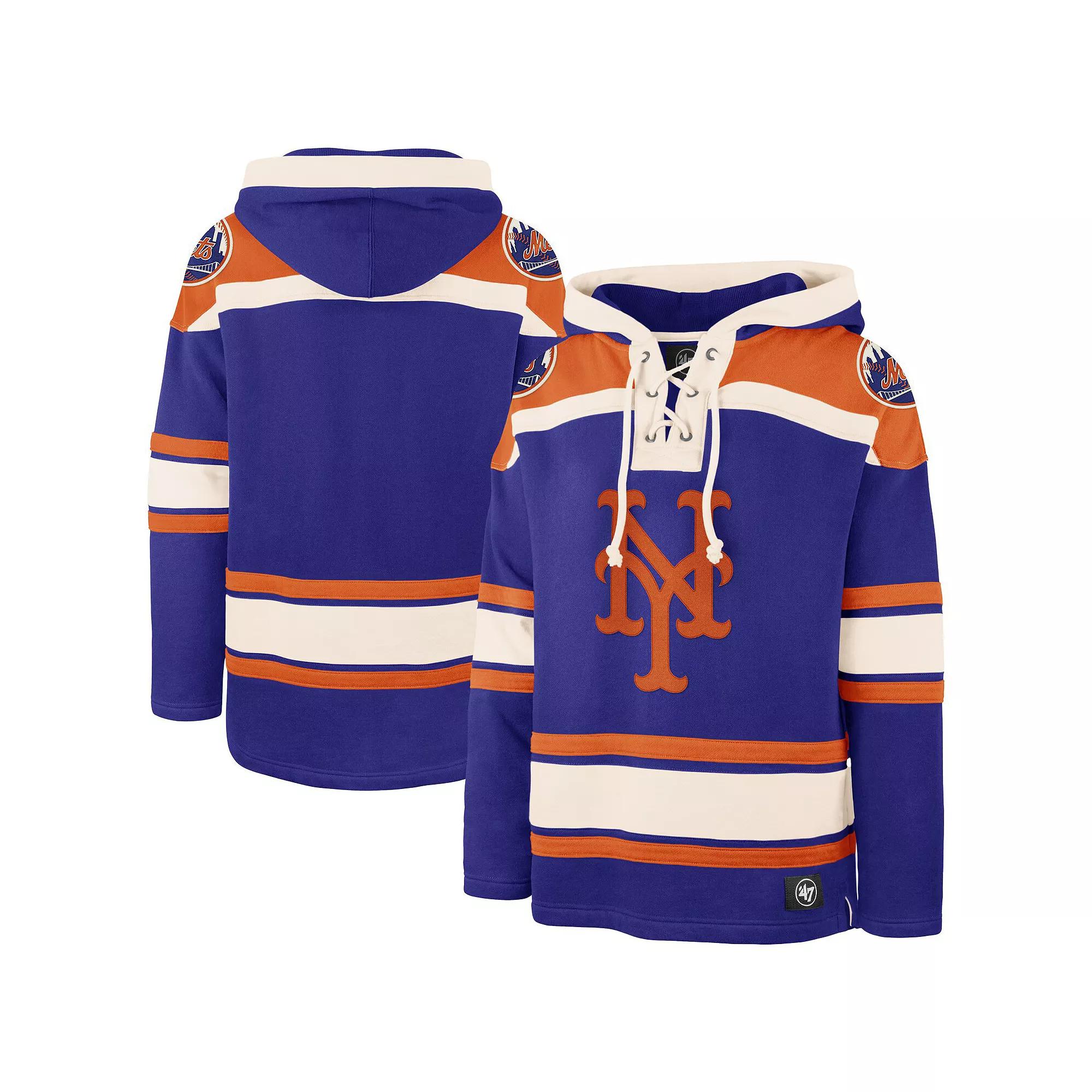 Men's '47 Royal New York Mets Superior Lacer Pullover Hoodie, Size: Large, Blue Product Image