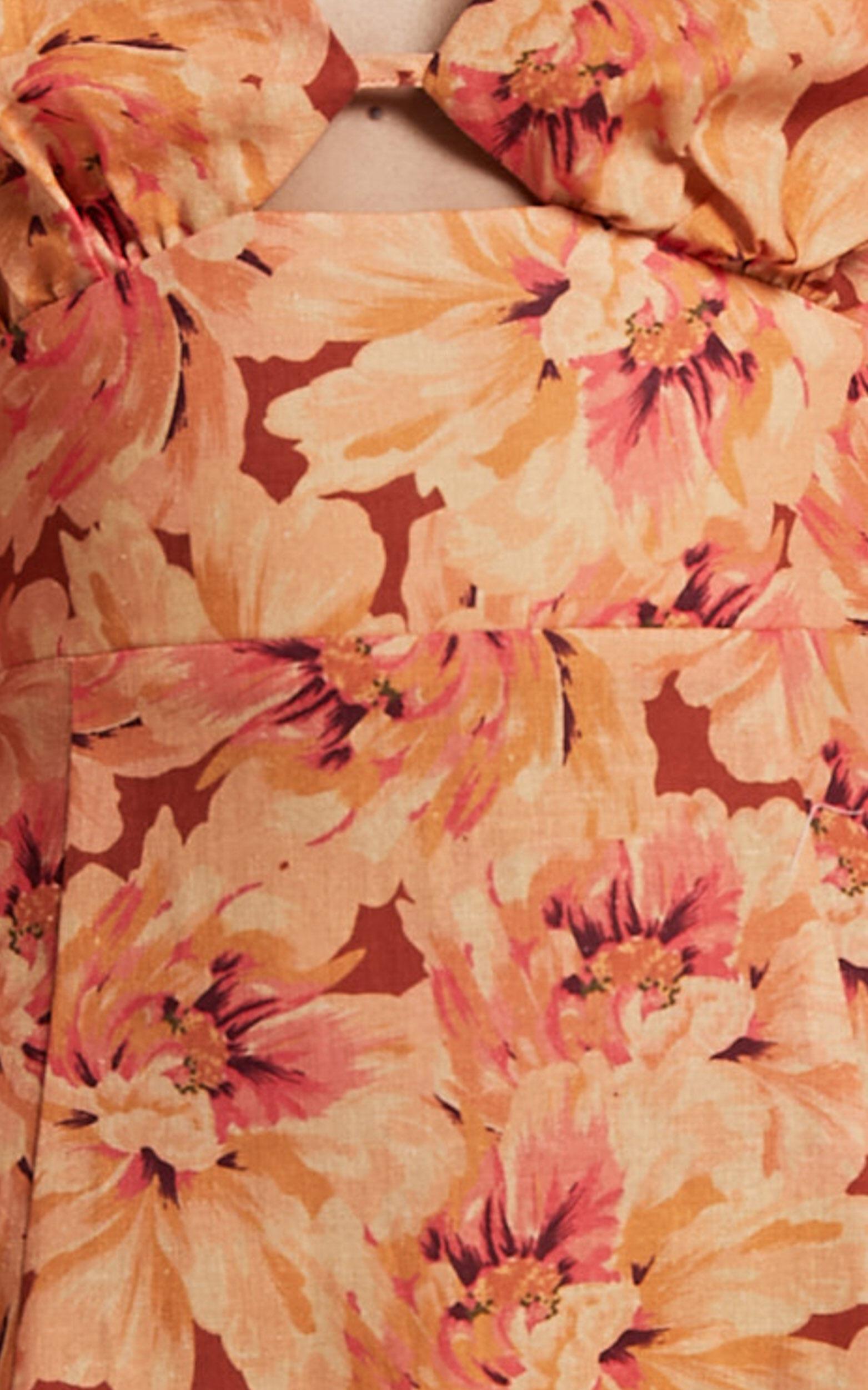 Amalie The Label - Maraien Linen Blend V Neck Front Keyhole Maxi Dress in Valencia Print Product Image