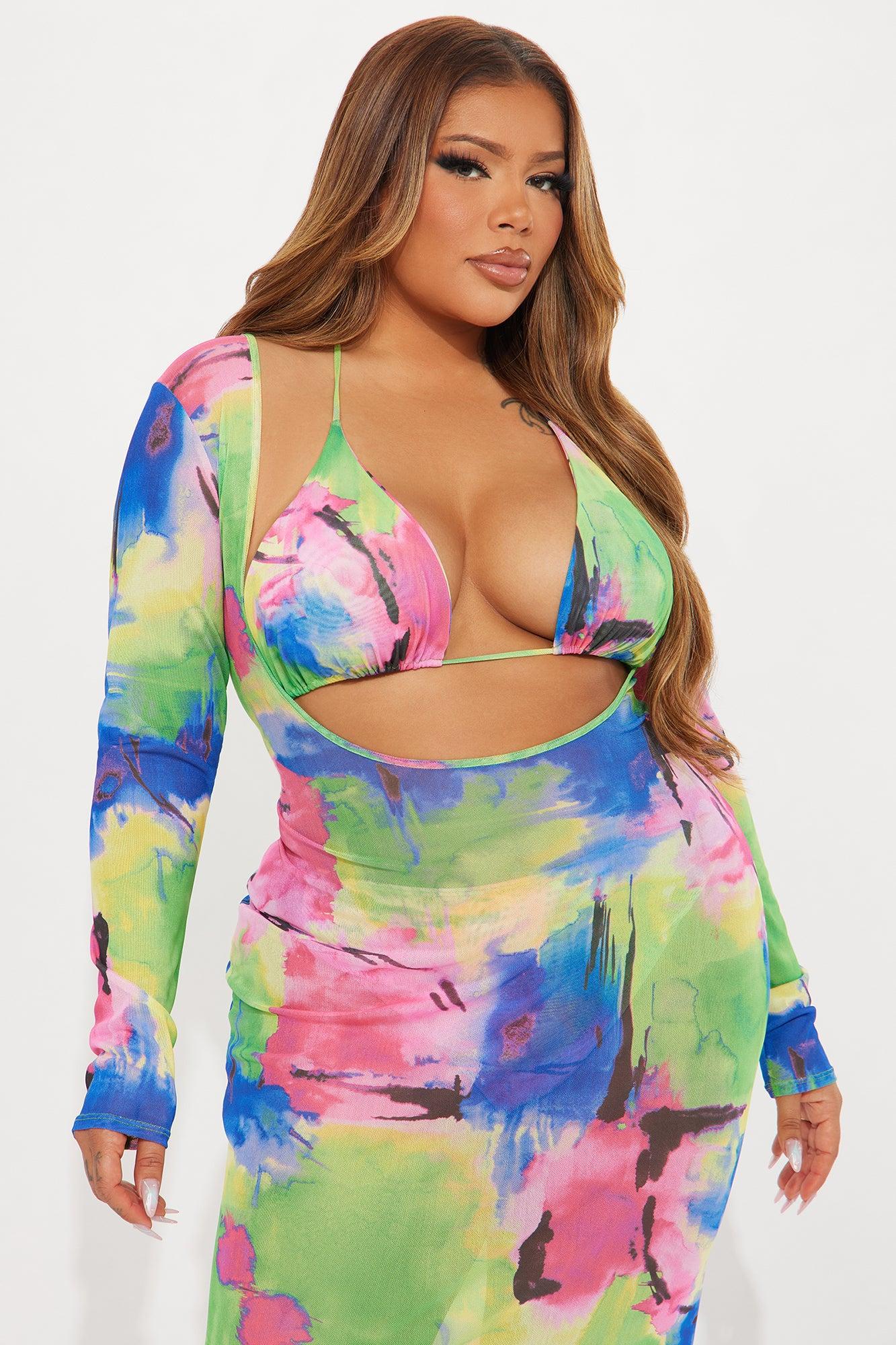 Summers In Tulum Mesh 3 Piece Sunsuit Set - Green/combo Product Image