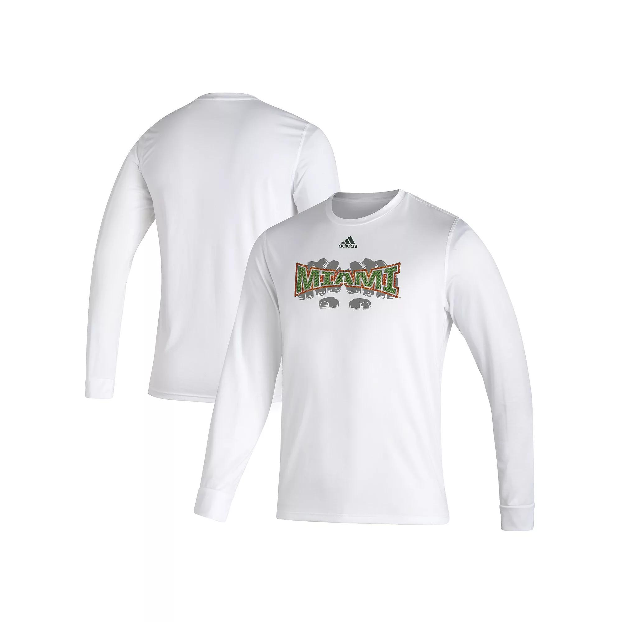 Men's adidas White Miami Hurricanes Touchdown Ring Creator Long Sleeve T-Shirt,  Product Image