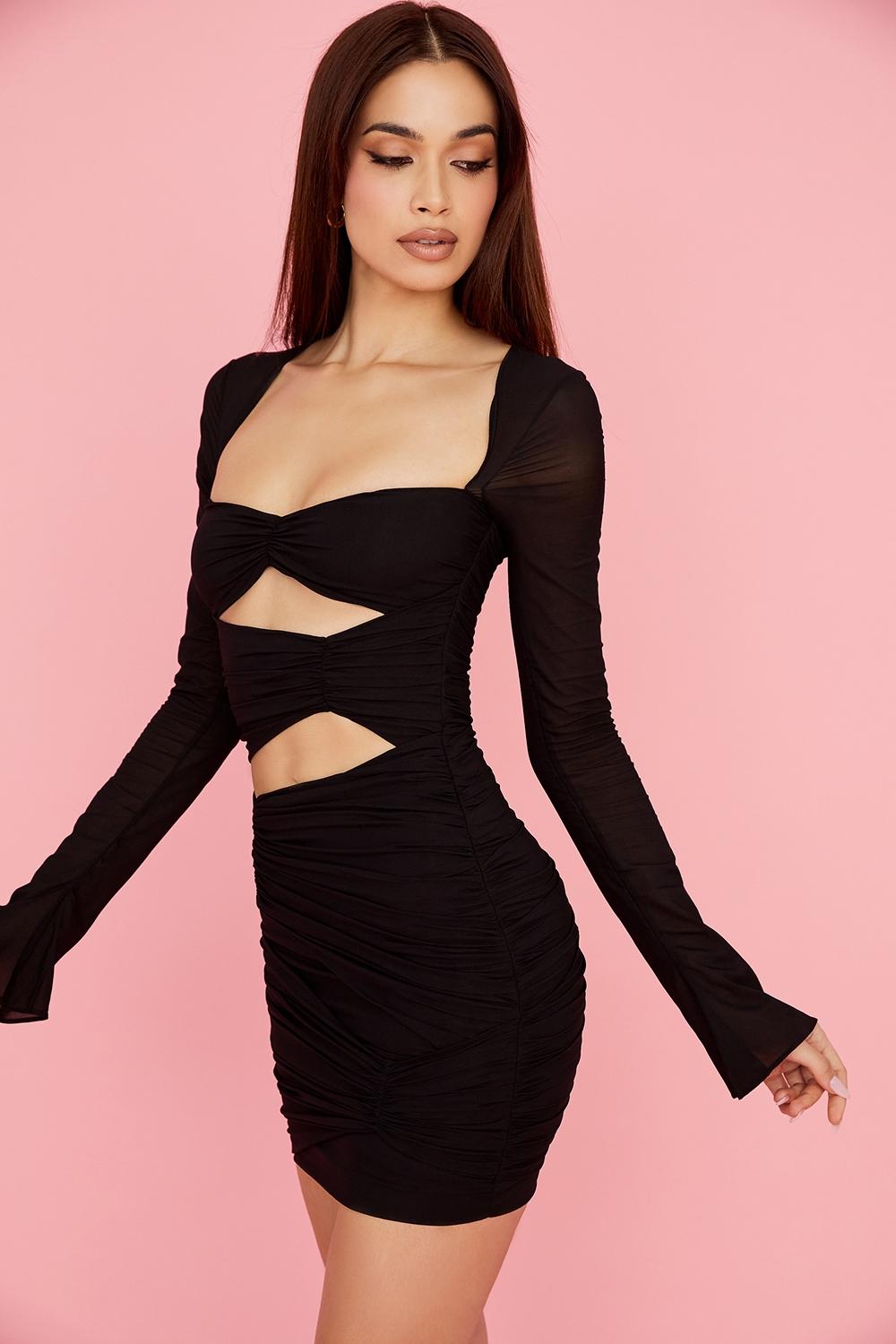 Camille  black real silk cutout mini dress Product Image