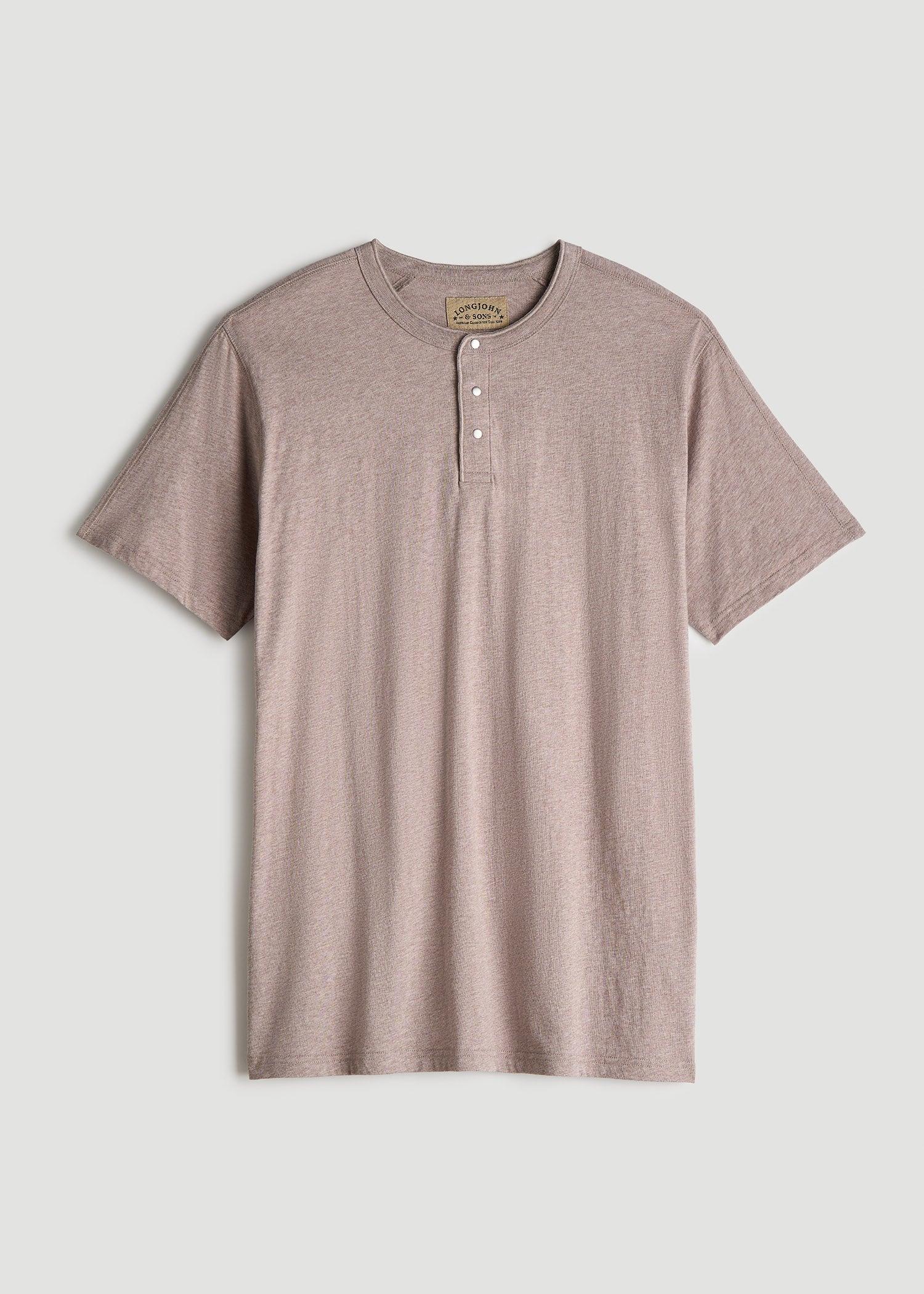 LJ&S REGULAR-FIT Jersey Henley Tee for Tall Men in Heathered Taupe Product Image