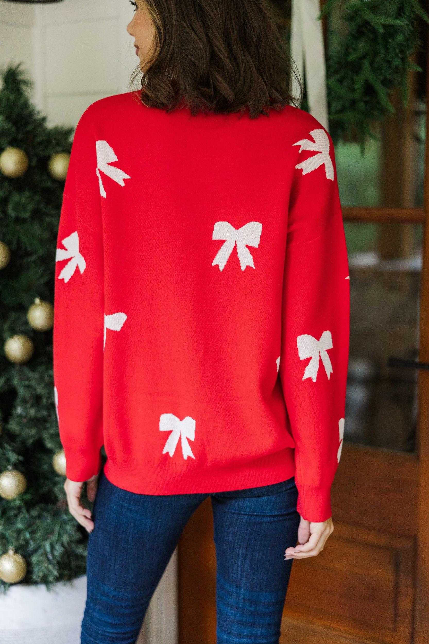 Tied With A Bow Red Ribbon Print Sweater Female Product Image
