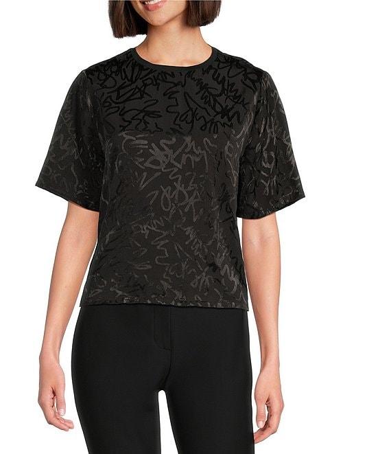 DKNY By Donna Karan Scribble Logo Scoop Neck Short Sleeve Top Product Image