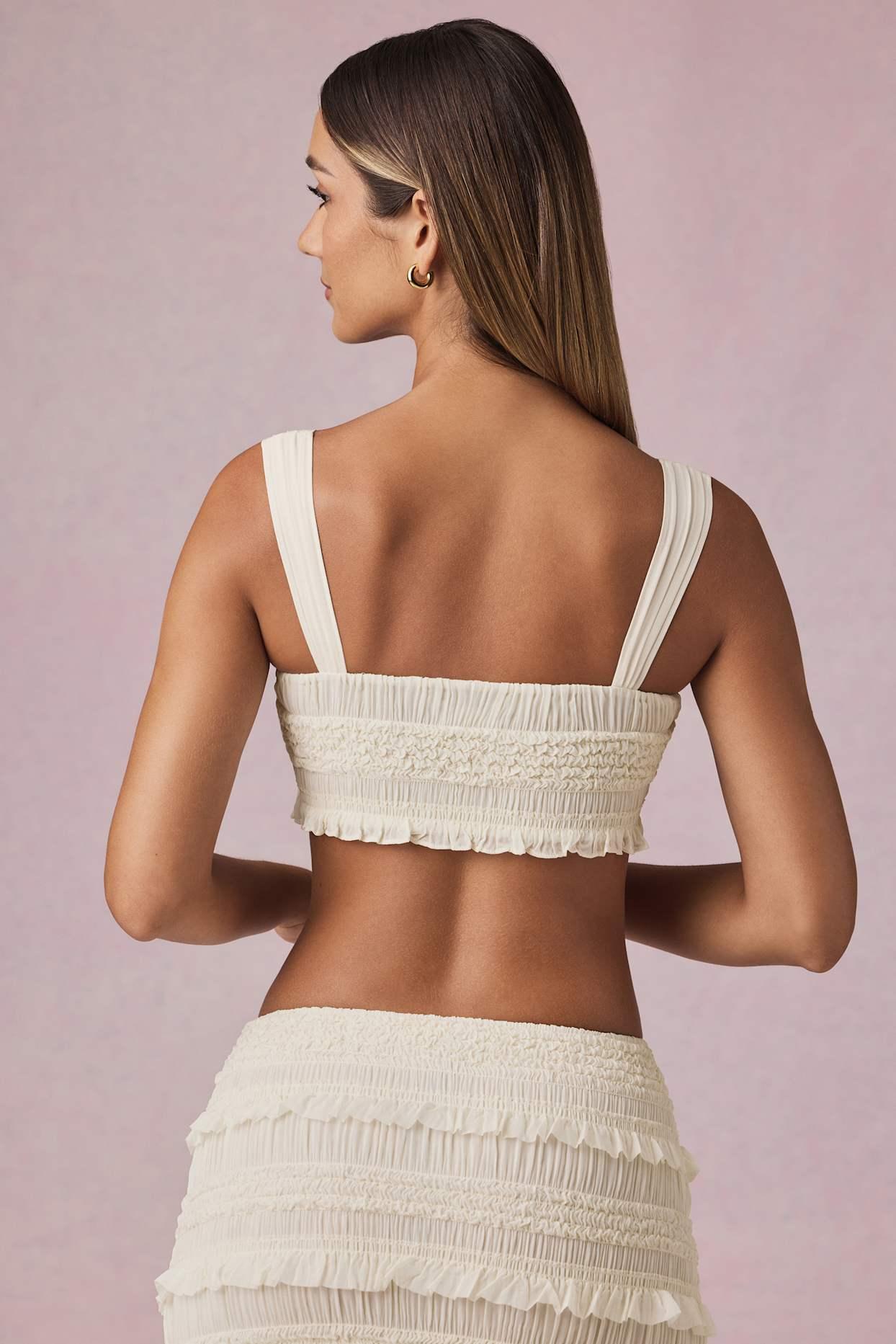 Ruffled Tie-Front Crop Top in Ivory Product Image