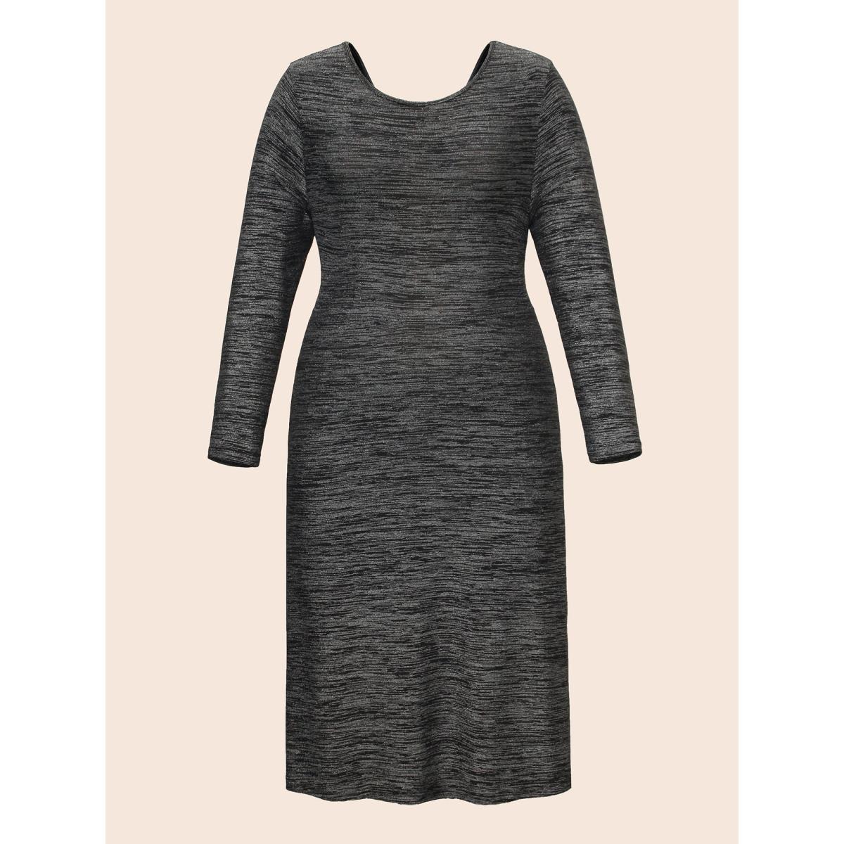 Plus Size Glitter Round Neck Backless Dress Black Women Cocktail Texture Party Curvy Bloomchic 26/4X Product Image