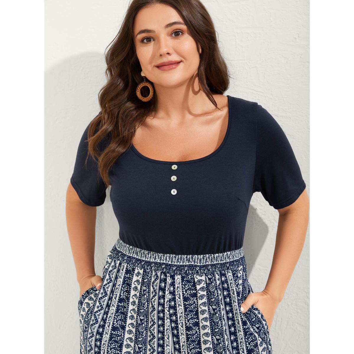 Plus Size Indigo Boho Striped Shirred Contrast Jumpsuit Women Boho Short sleeve U-neck Vacation Loose Jumpsuits BloomChic 14-16/1X Product Image