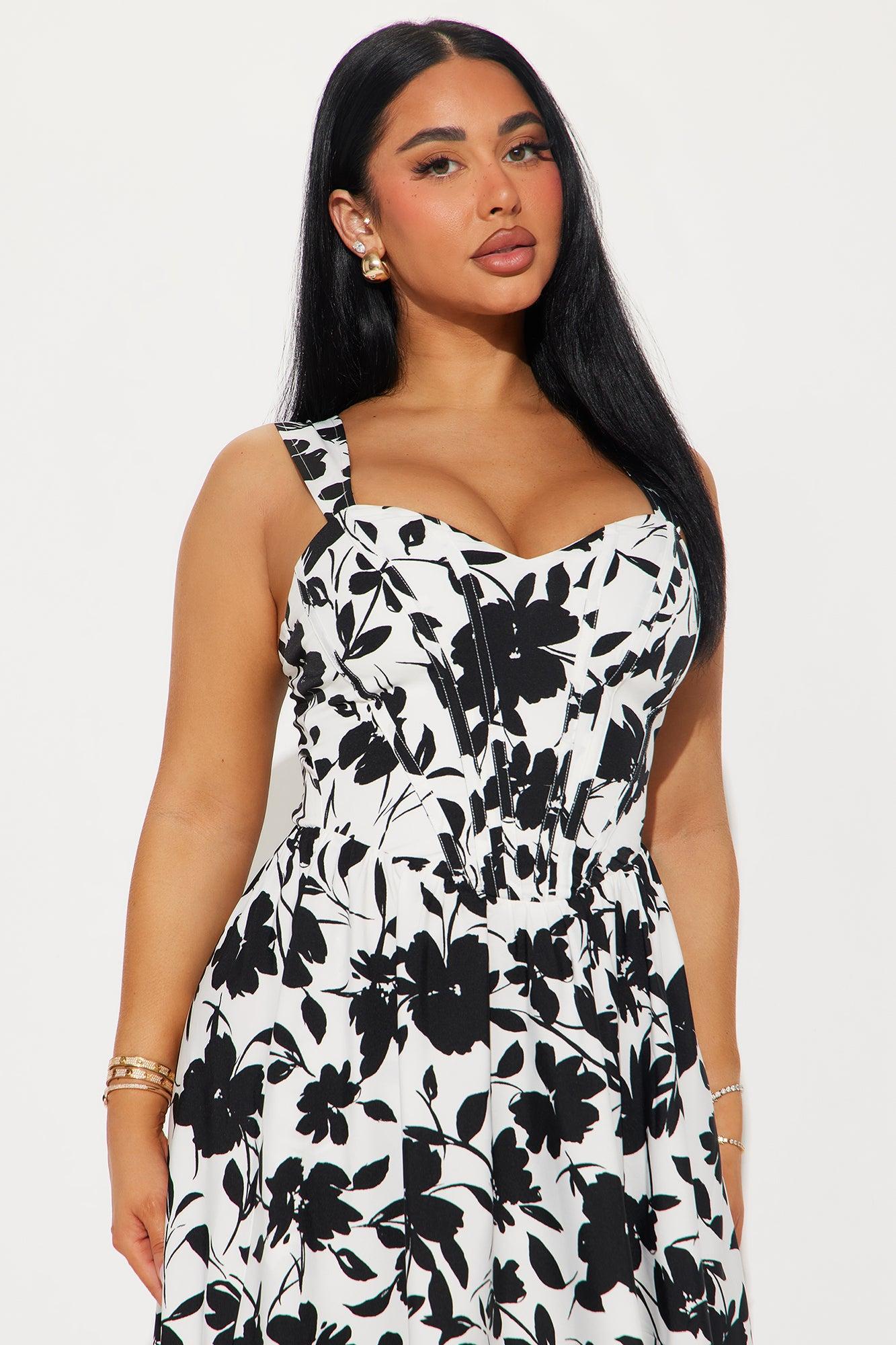 Fauna Floral Midi Dress - White/Black Product Image