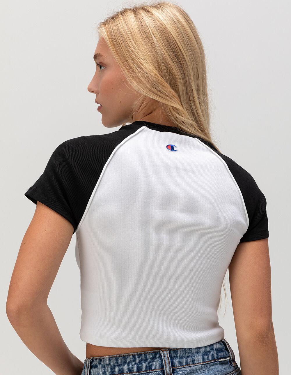 CHAMPION Crop Raglan Womens Tee - WHT/BLK Product Image