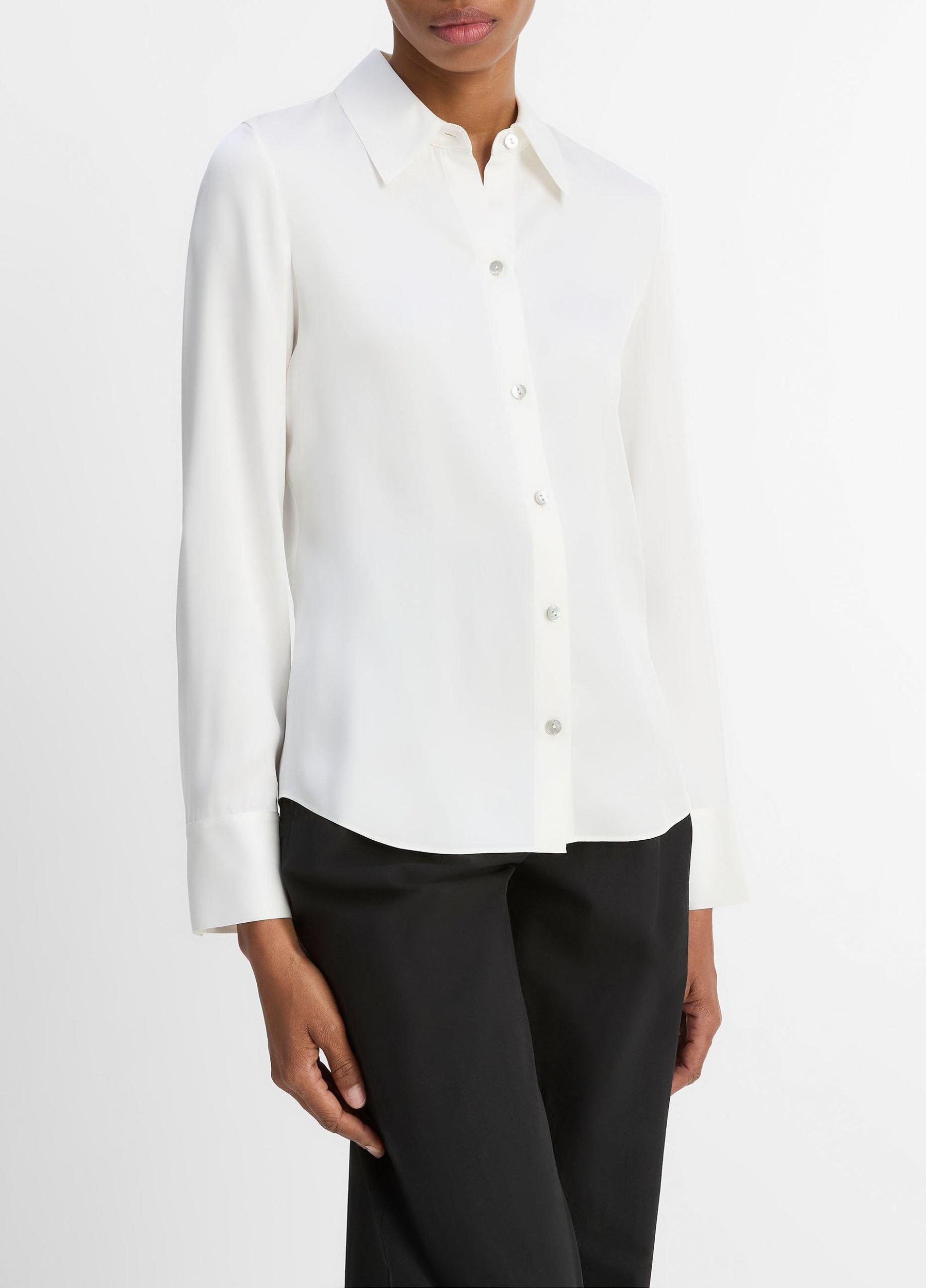 Silk-Blend Slim Button-Front Blouse Product Image