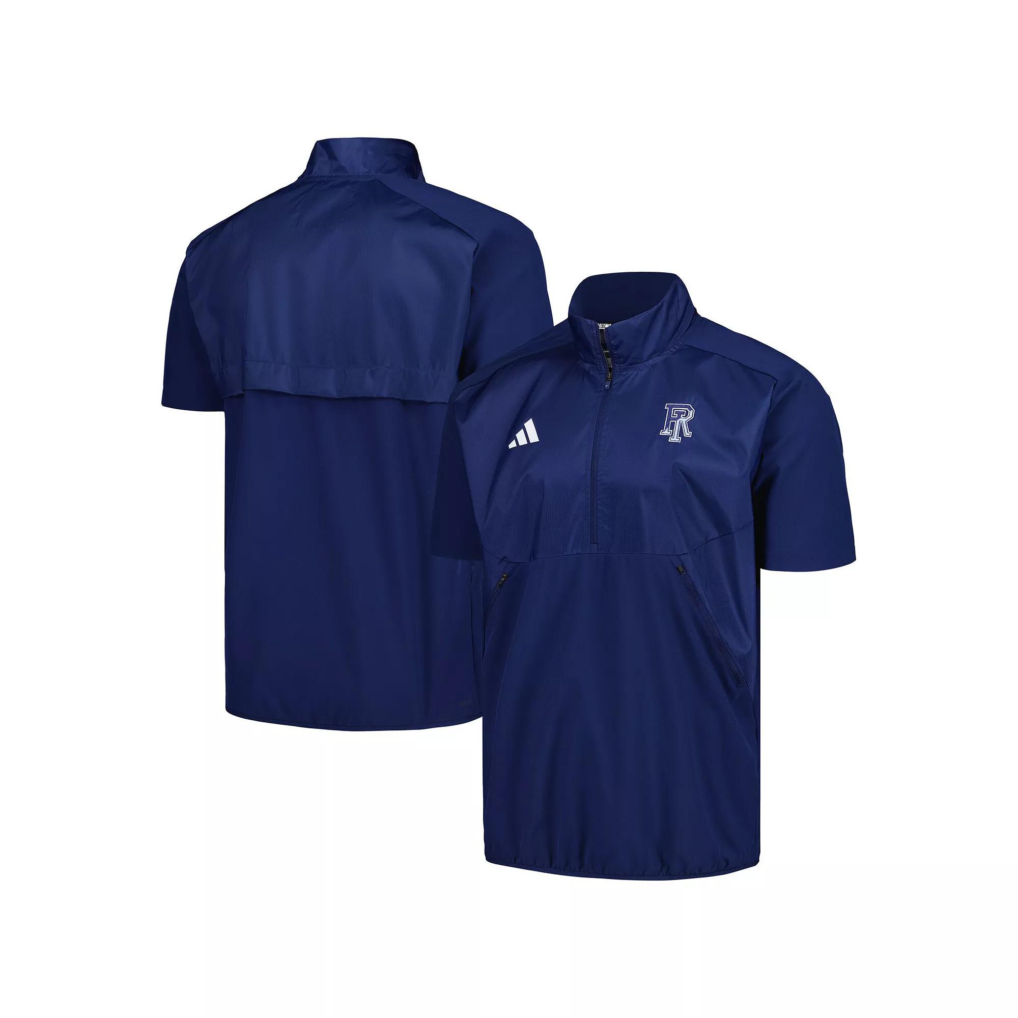 Men's adidas Navy Rhode Island Rams Sideline AEROREADY Raglan Short Sleeve Quarter-Zip Jacket,  Product Image
