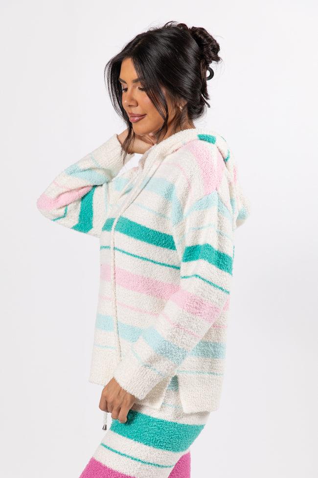 Heart On The Line Multi Striped Fuzzy Hoodie FINAL SALE Product Image