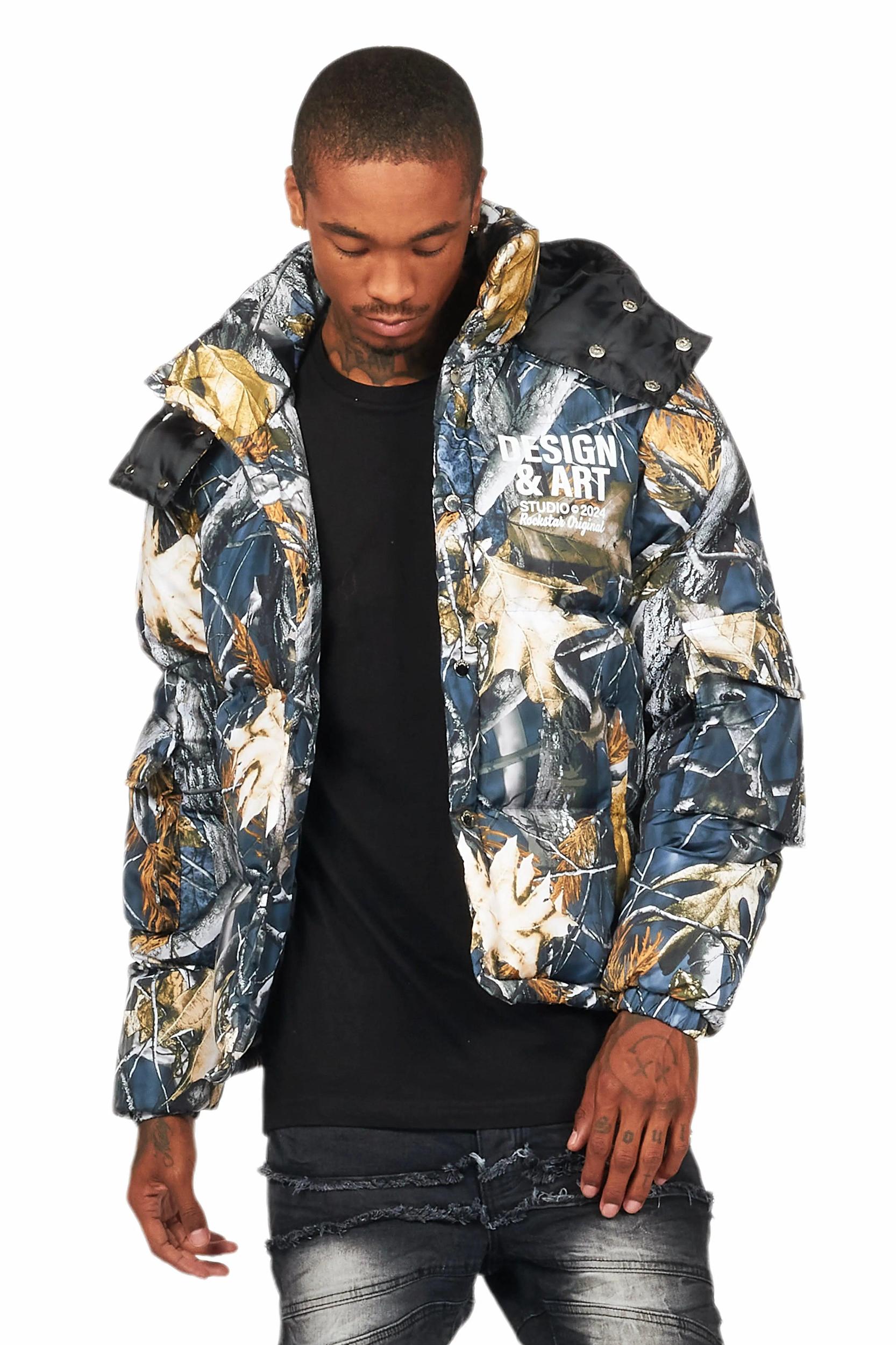 Bandik Black Tree Camo Puffer Jacket Male Product Image