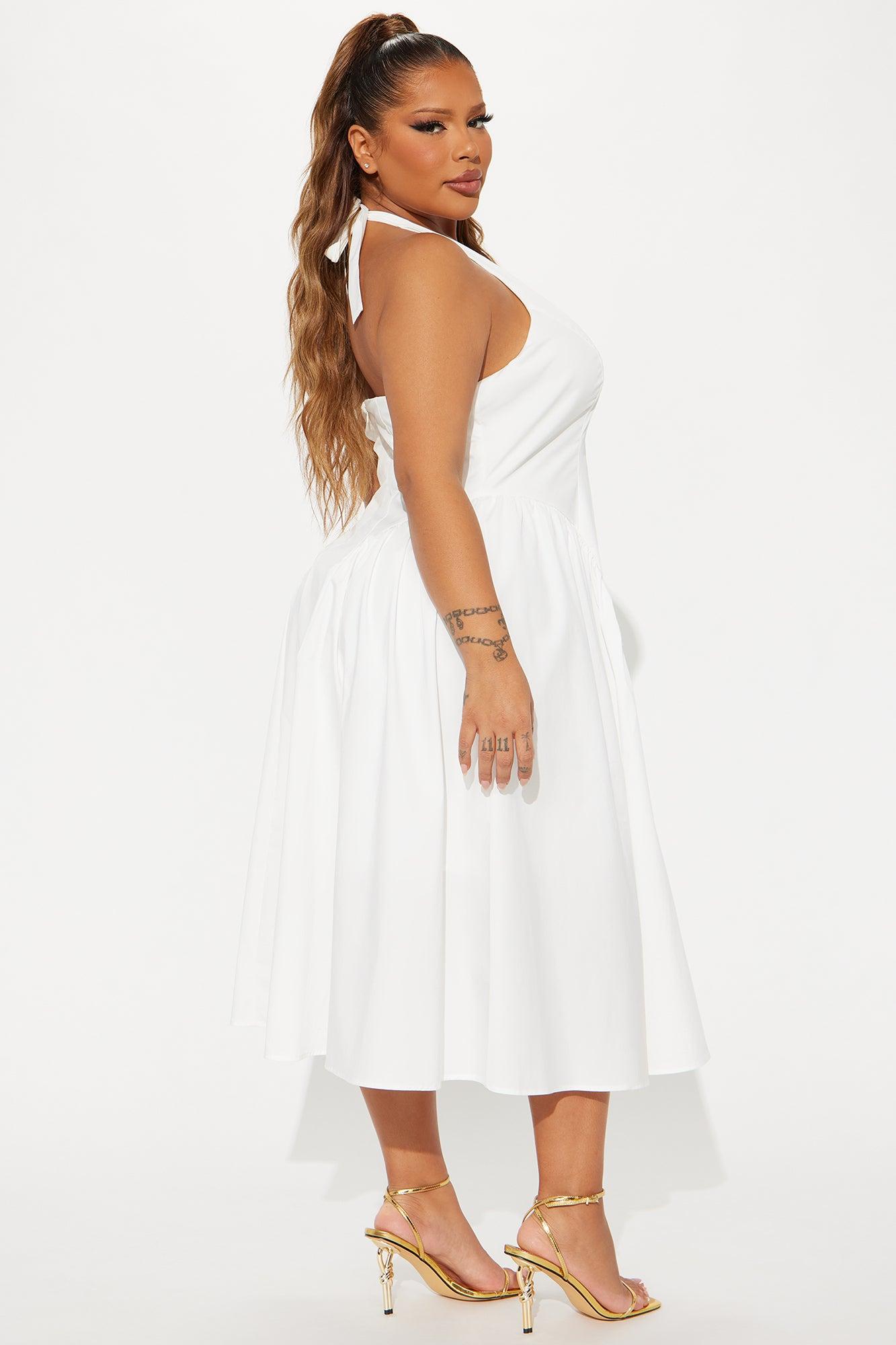 Mara Corset Halter Midi Dress - White Product Image