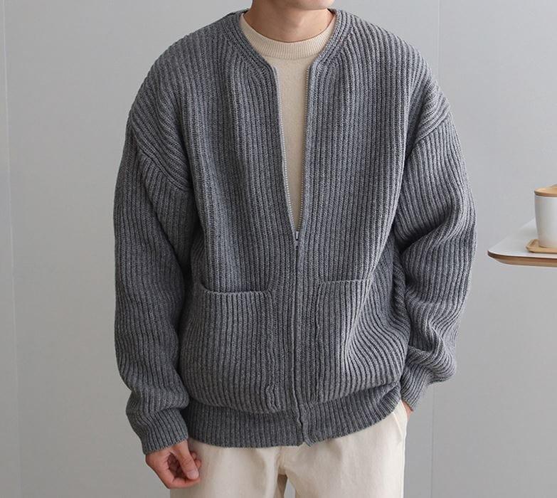RT No. 4454 KNITTED ROUND-NECK CARDIGAN SWEATER Product Image