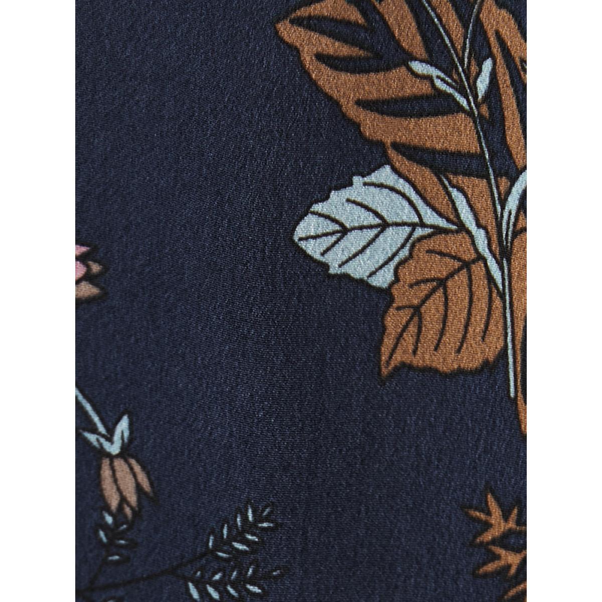 Plus Size Floral Pocket Knotted Neck Ruffle Trim Split Dress DarkBlue Women Elegant Knotted Tie Neck Long Sleeve Curvy Midi Dress BloomChic 18-20/2X Product Image