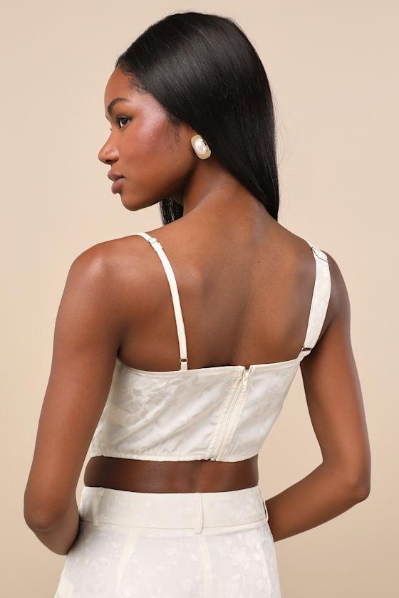 Karee Ivory Satin Asymmetrical Bustier Top Product Image