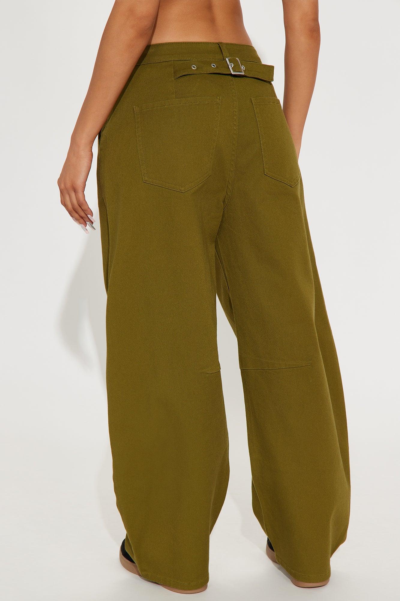 Myka Wide Leg Twill Barrel Pant - Olive Product Image