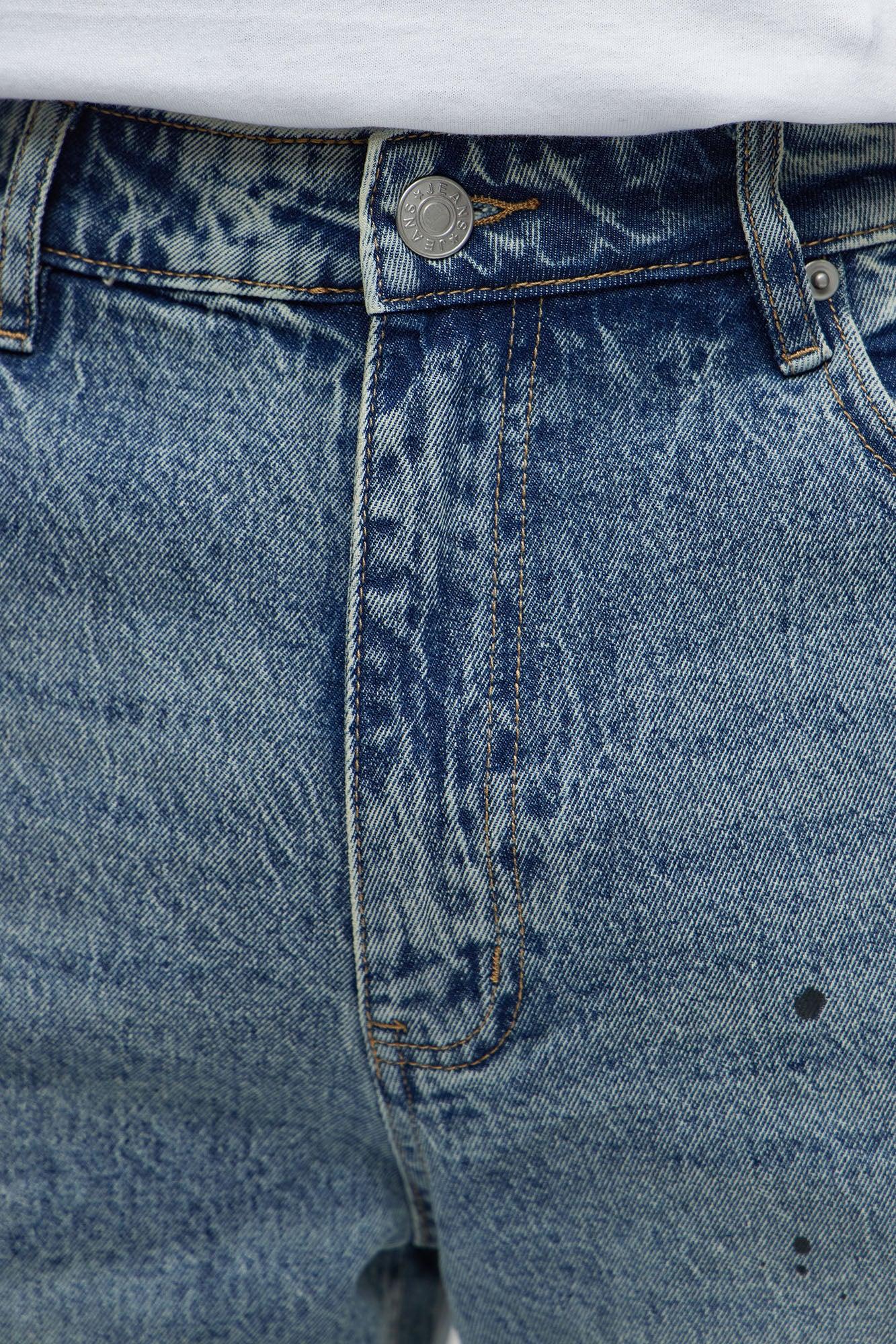 Sensible Paint Splot Distressed Slim Jeans - Medium Blue Wash Male Product Image