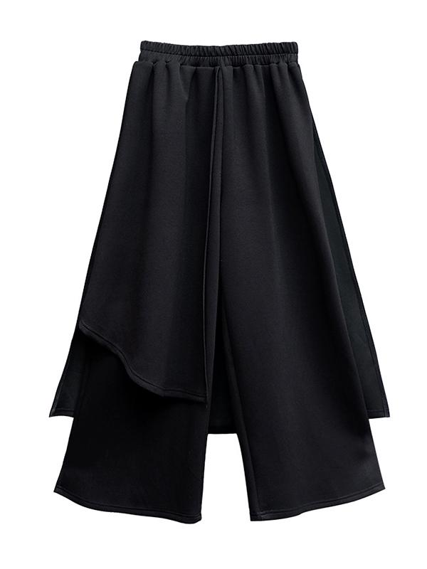Irregularity Elastic Waist Wide Leg Solid Color Pants Product Image