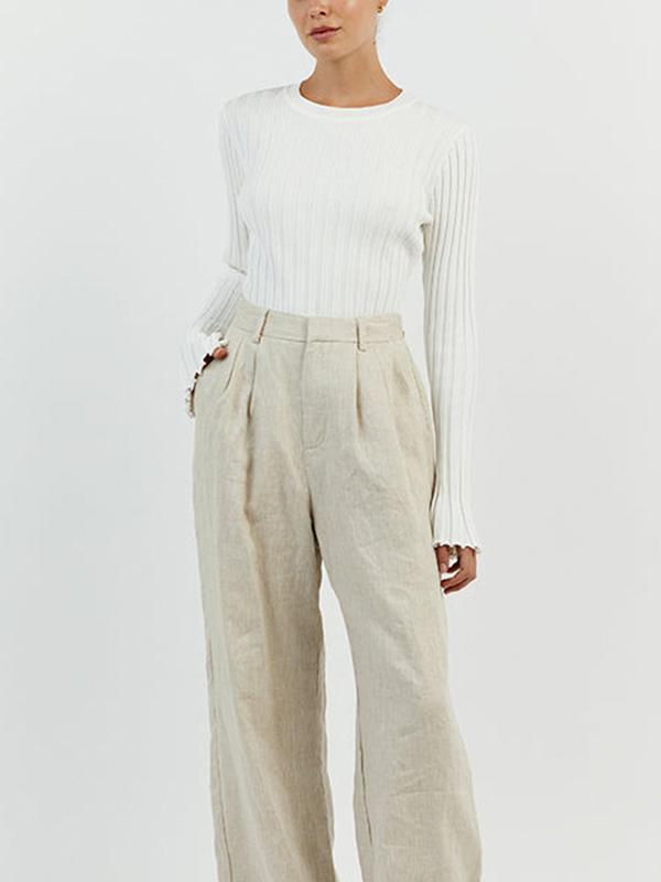 Solid Ribbed Crew Neck Long Sleeve Knit Product Image