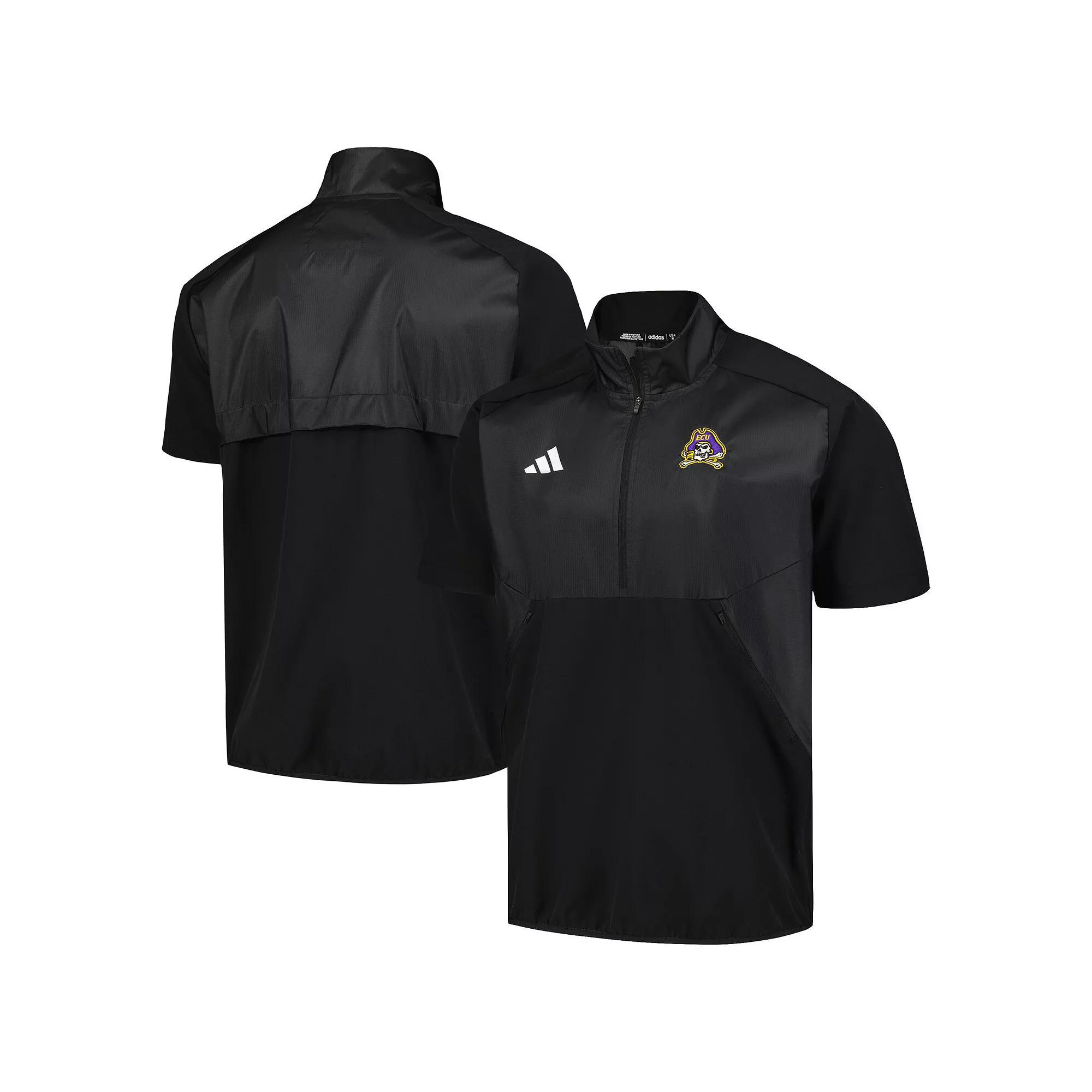 Men's adidas Black ECU Pirates Sideline AEROREADY Raglan Short Sleeve Quarter-Zip Jacket,  Product Image