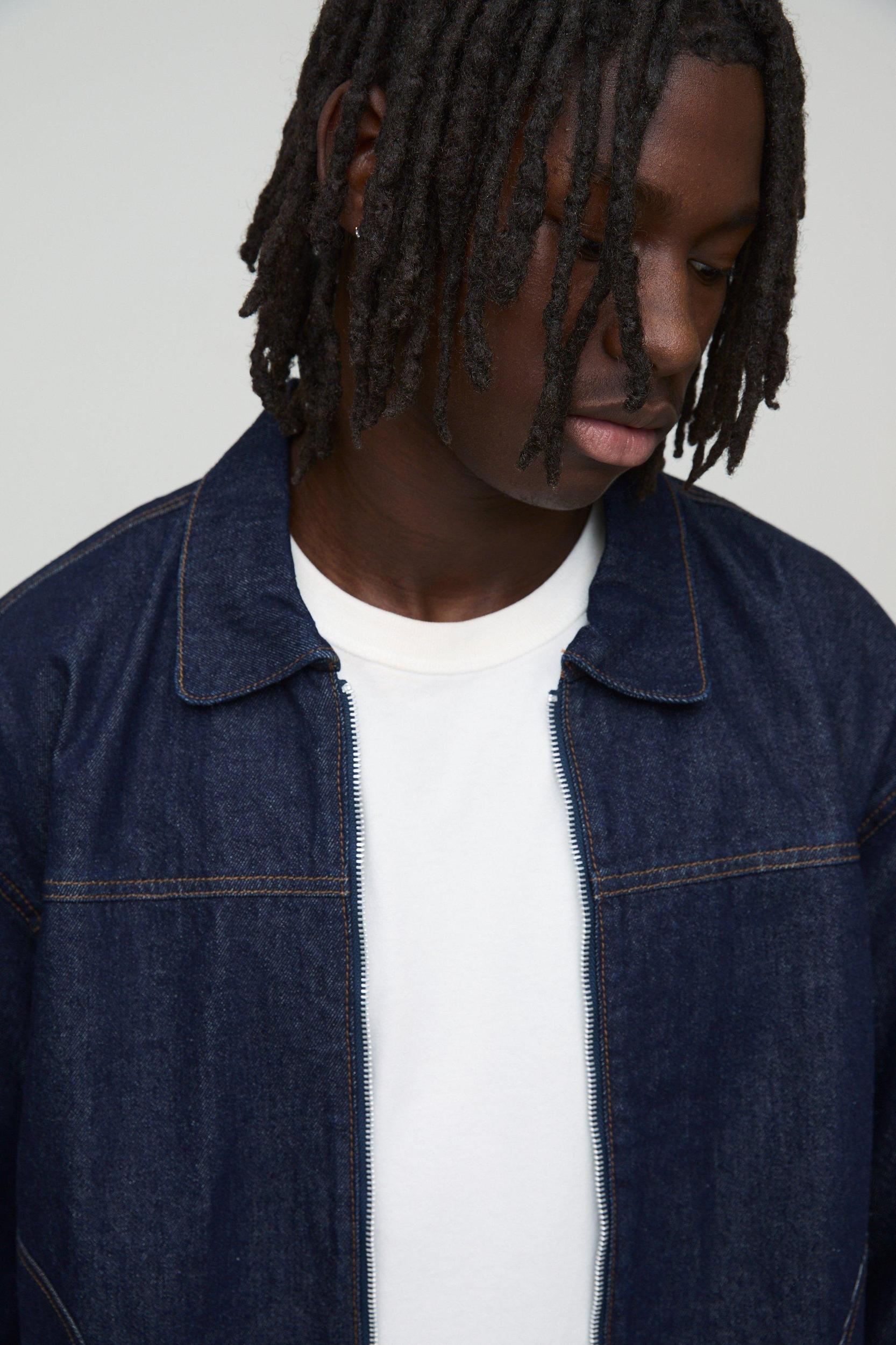 Boxy Contrast Stitch Jean Jacket | boohooMAN USA Product Image