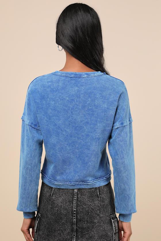 Effortlessly Coveted Washed Blue Cropped Sweater Top Product Image