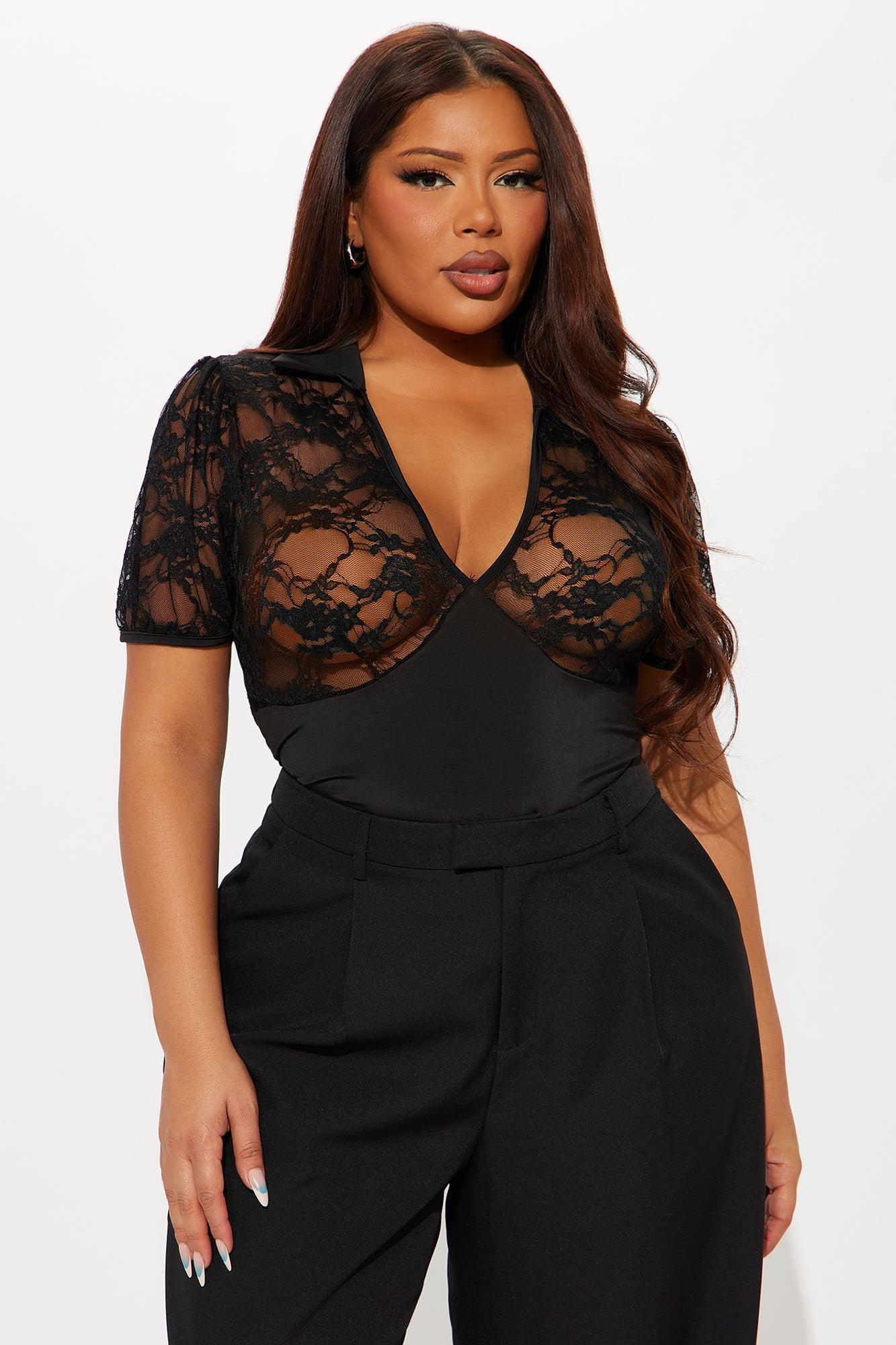 New Urge Short Sleeve Lace Bodysuit - Black Female Product Image