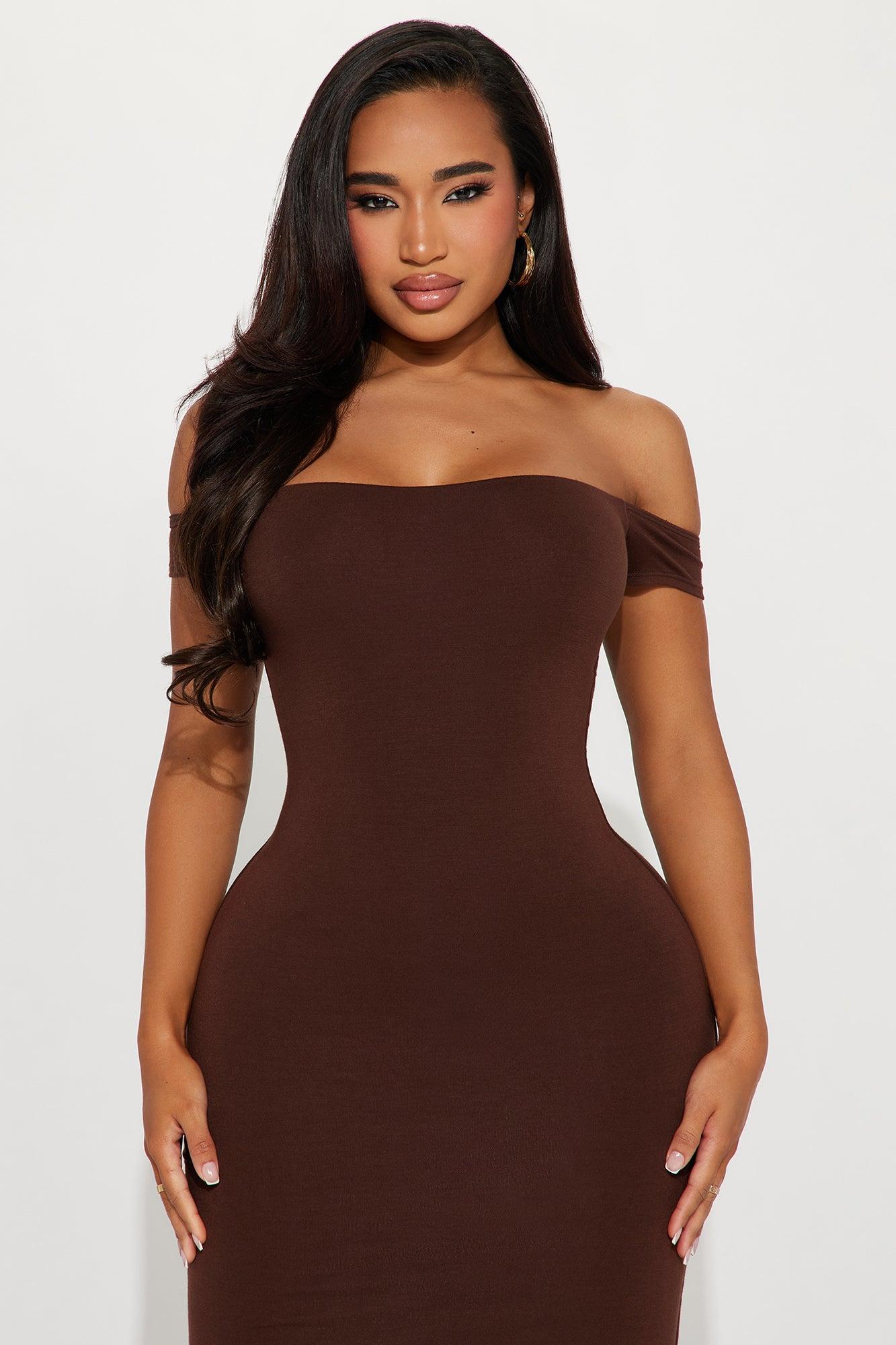 Mina Smooth Double Lined Maxi Dress - Chocolate Product Image