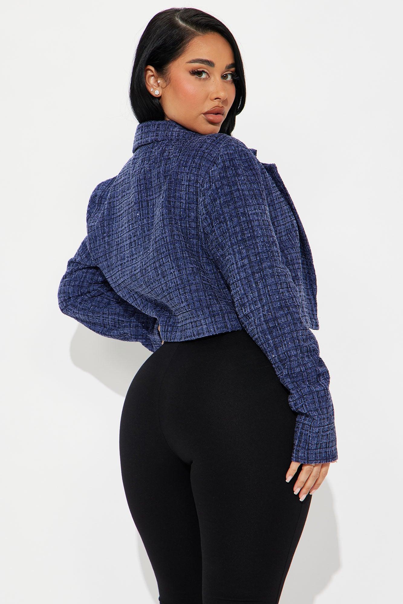 Charlie Tweed Cropped Blazer - Navy Product Image