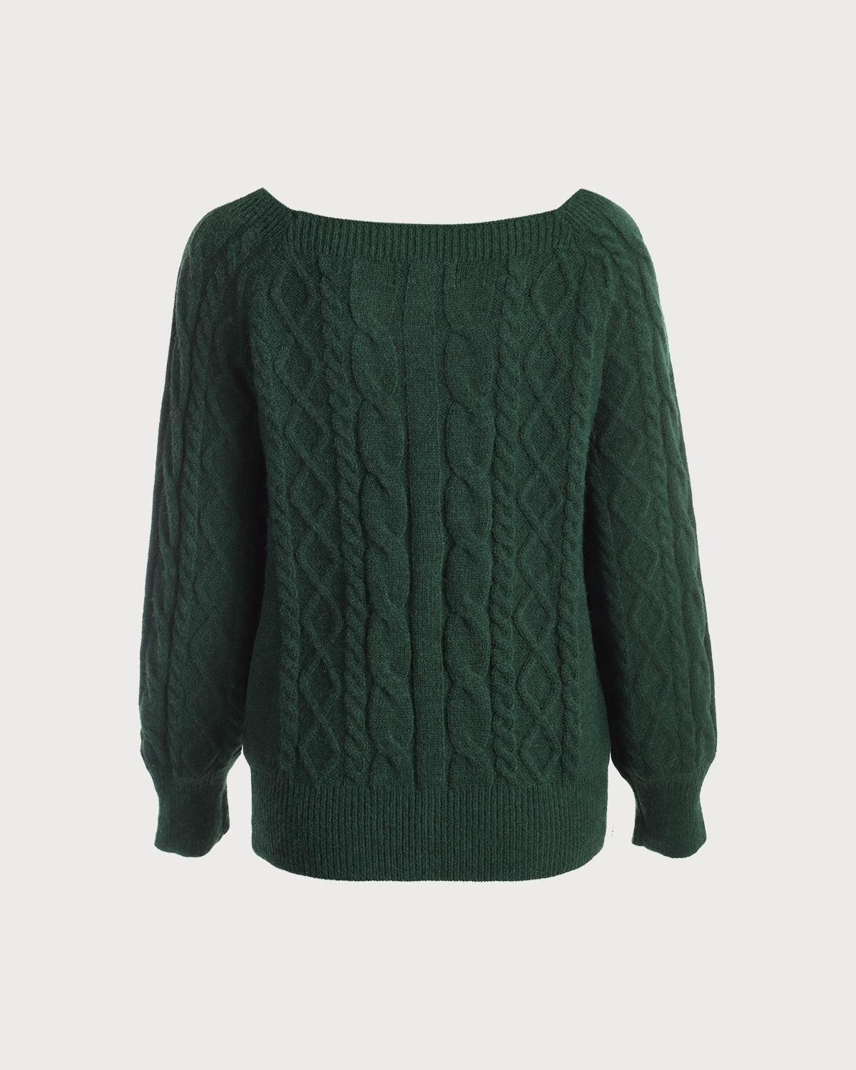 Green Romance Cable Knit Crew Sweater Female Product Image