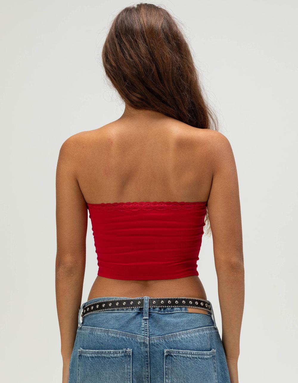 BOZZOLO Lace Trim Womens Tube Top - RED Product Image