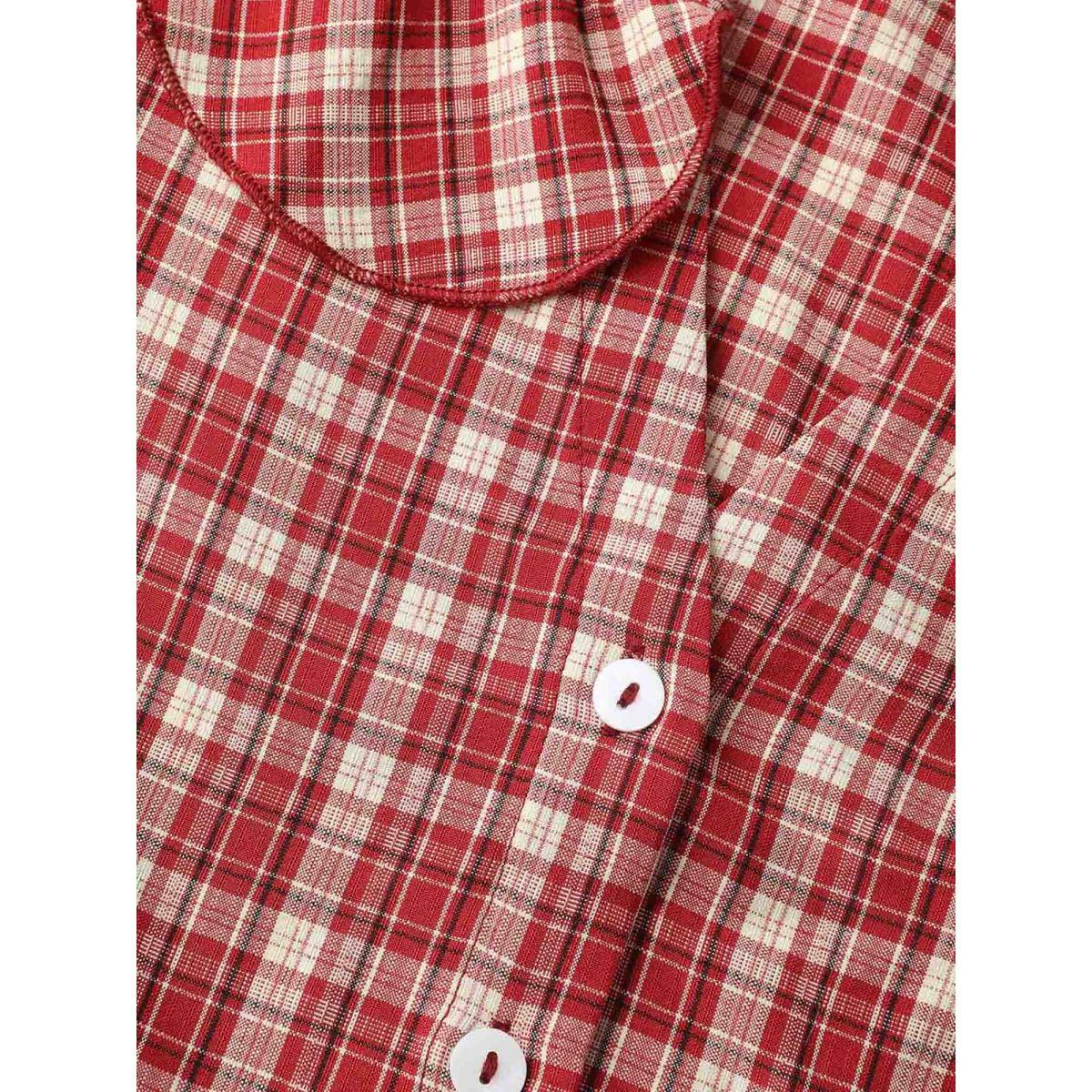 Plus Size Scarlet Gingham Print Ruffled Neck Button Blouse Women Leisure Long Sleeve Notched collar Casual Blouses BloomChic 22-24/3X Product Image